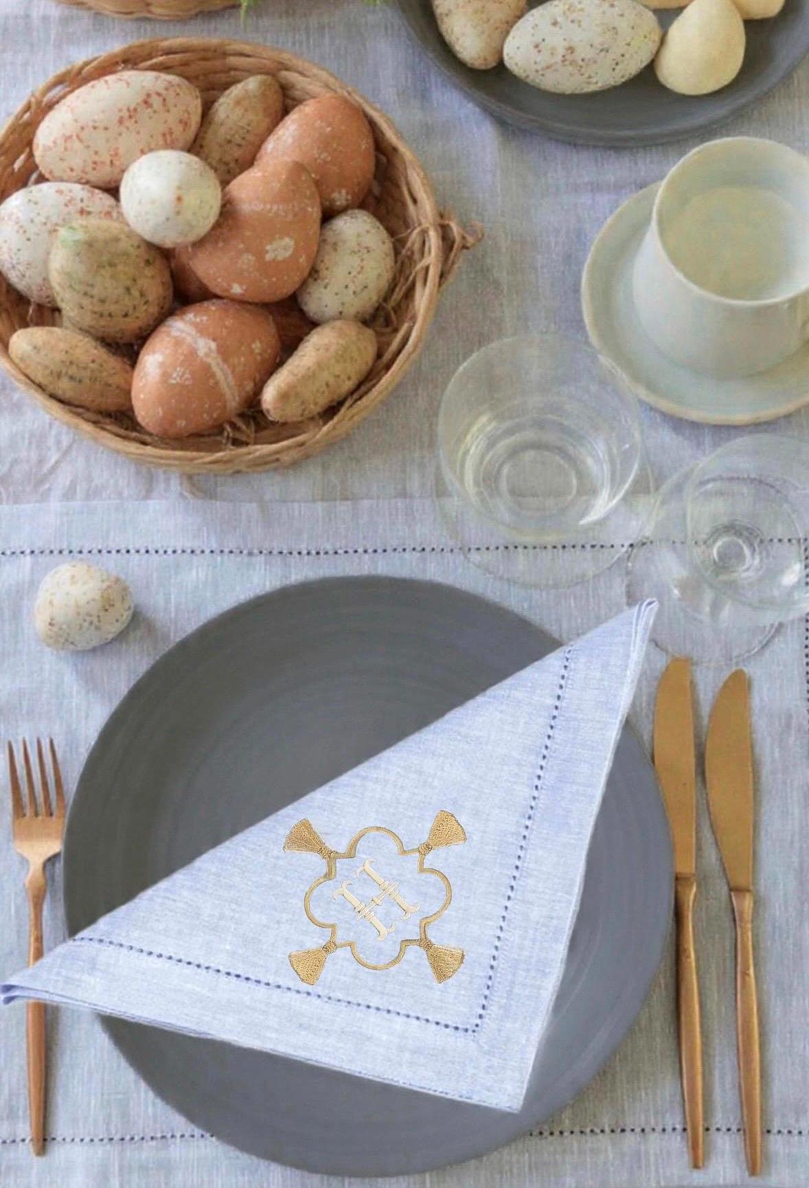 Personalized linen Dinner Napkin pastel colors embroidered linen Napkin Spring Dinner Napkins Easter holiday Bridgerton