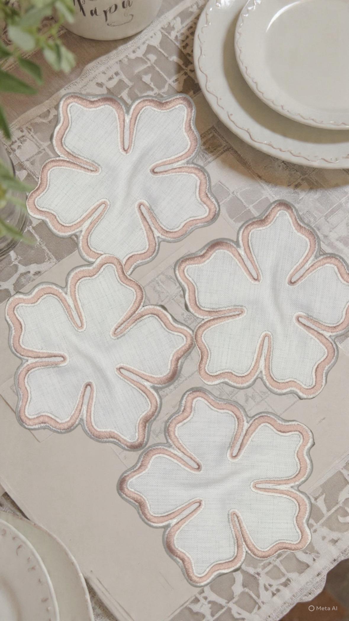 Embroidered Edge hibiscus Cocktail Napkins Coasters housewarming Embroidered host gift brodées Serviette en lin Aperitivo coasters