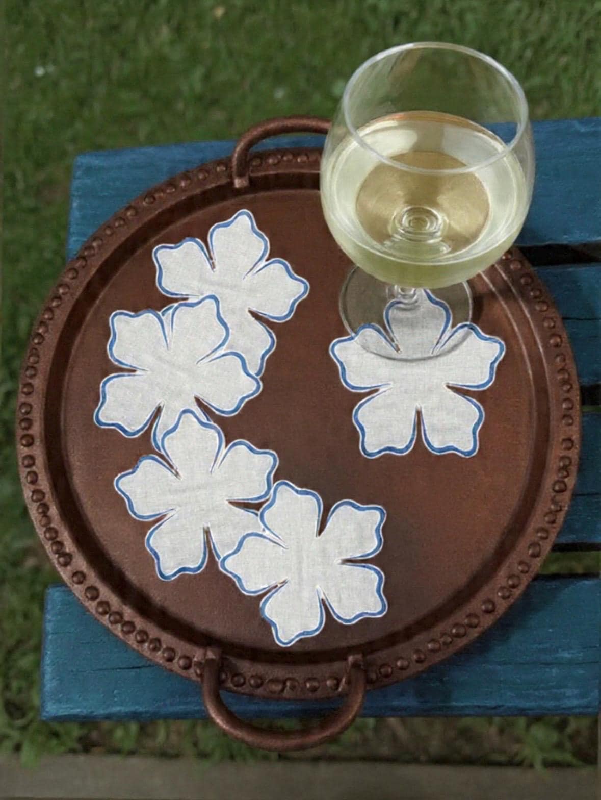 Embroidered Edge hibiscus Cocktail Napkins Coasters housewarming Embroidered host gift brodées Serviette en lin Aperitivo coasters