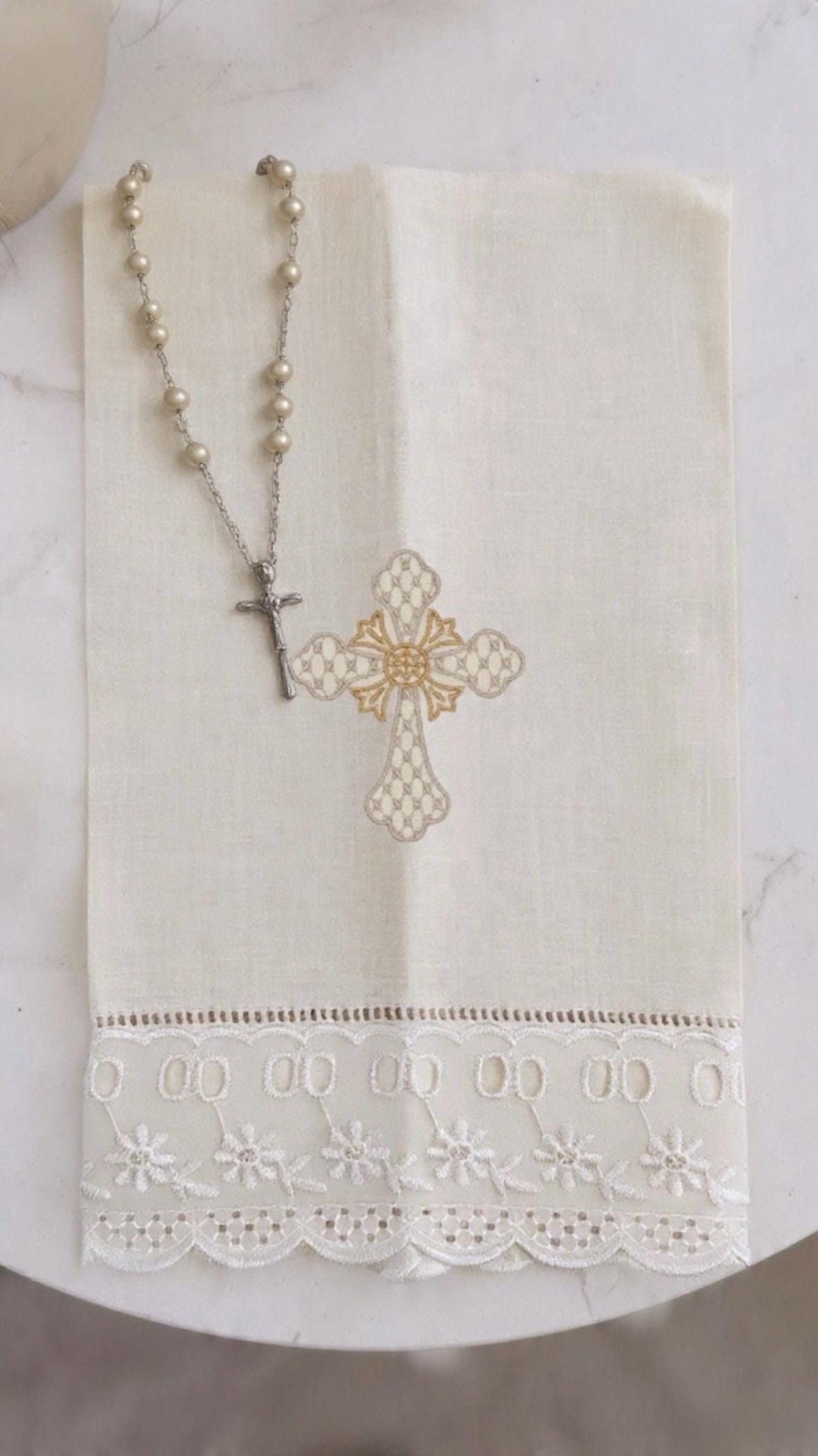 Personalized Embroidered Christening Towel Custom Baptism towel Baptismal towel godson religious Gift with Baby's Name & Date