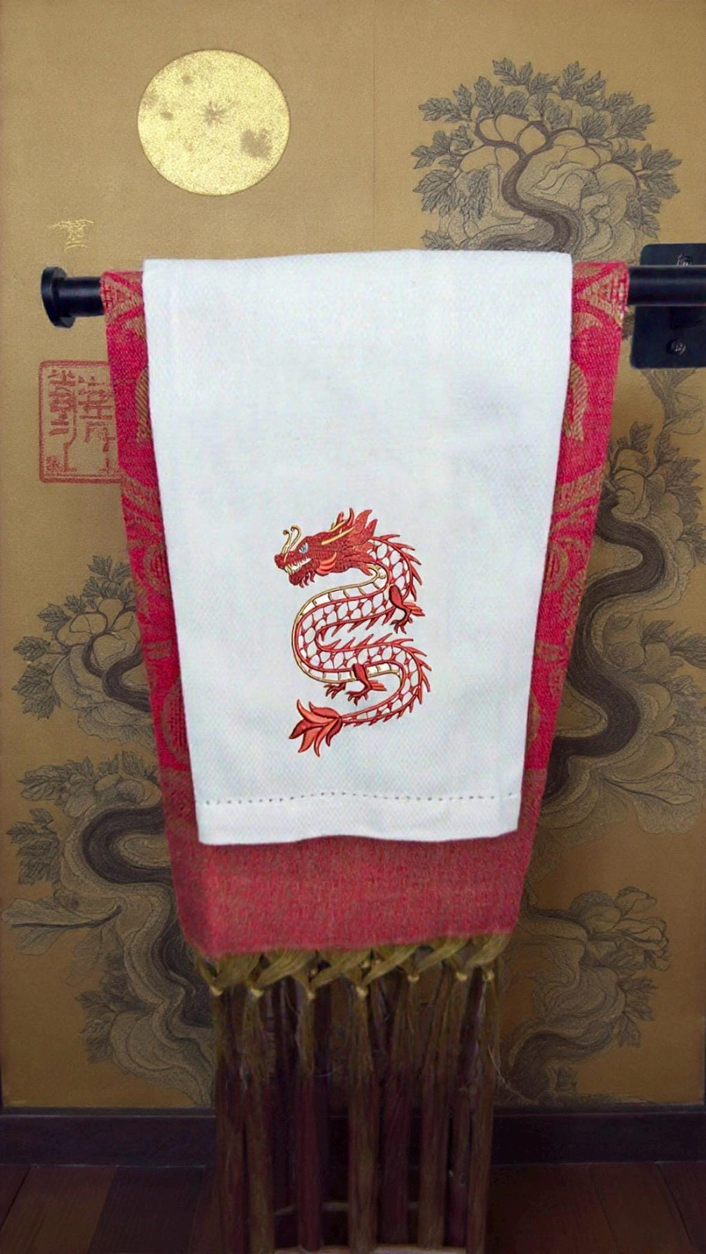 Embroidered Lunar New Year of the Dragon Hand Towels Cocktail Napkins Dinner Napkins Personalized Embroidered