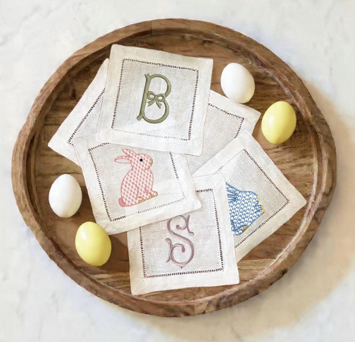 Easter embroidered hemstitched Cocktail Napkins linen Cocktail Spring Napkins brodées Serviette en lin Aperitivo coasters