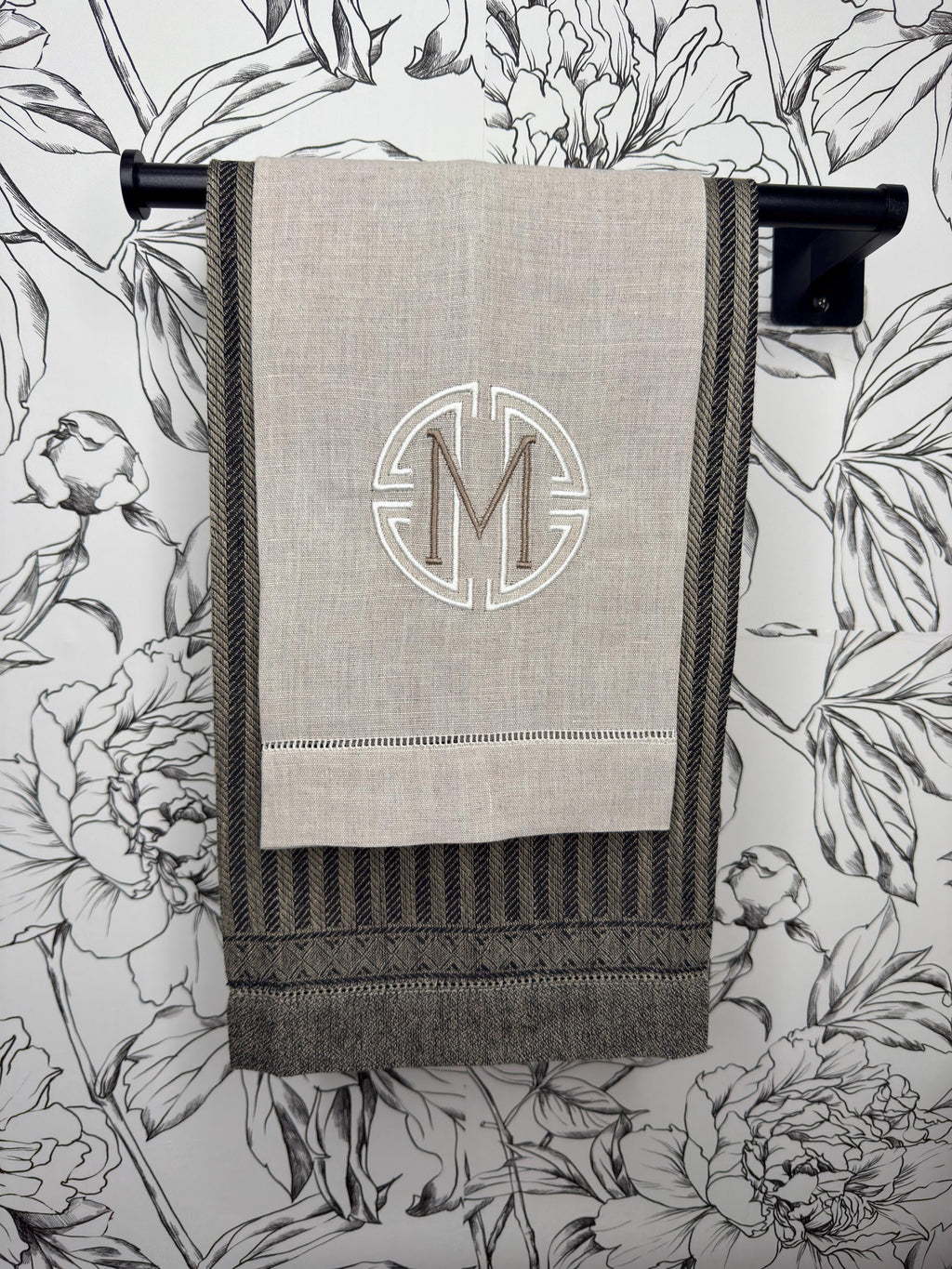 Linen Monogrammed Hand towel Embroidered Personalized towel bathroom decor unique gifts