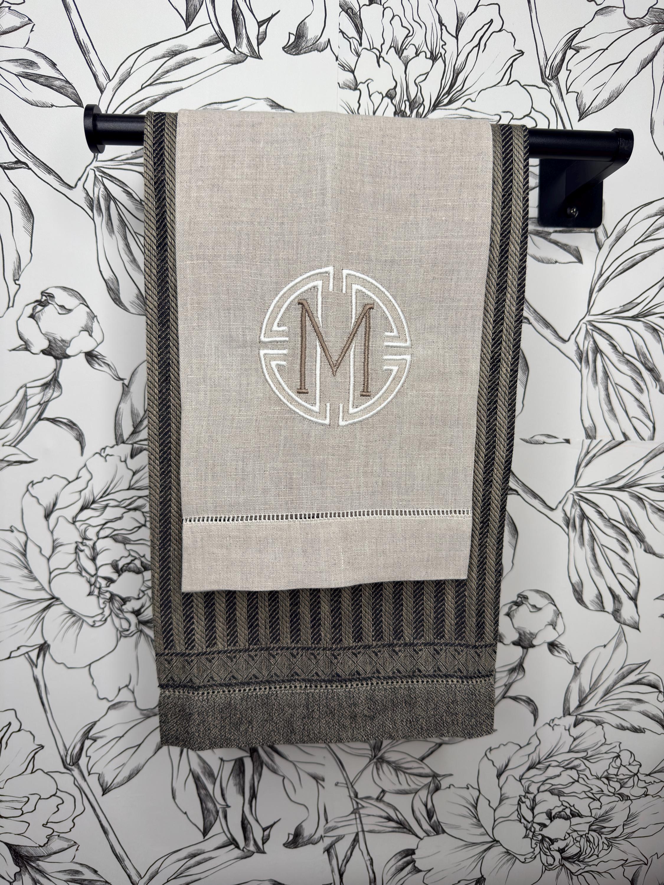 Linen Monogrammed Hand towel Embroidered Personalized towel bathroom decor unique gifts