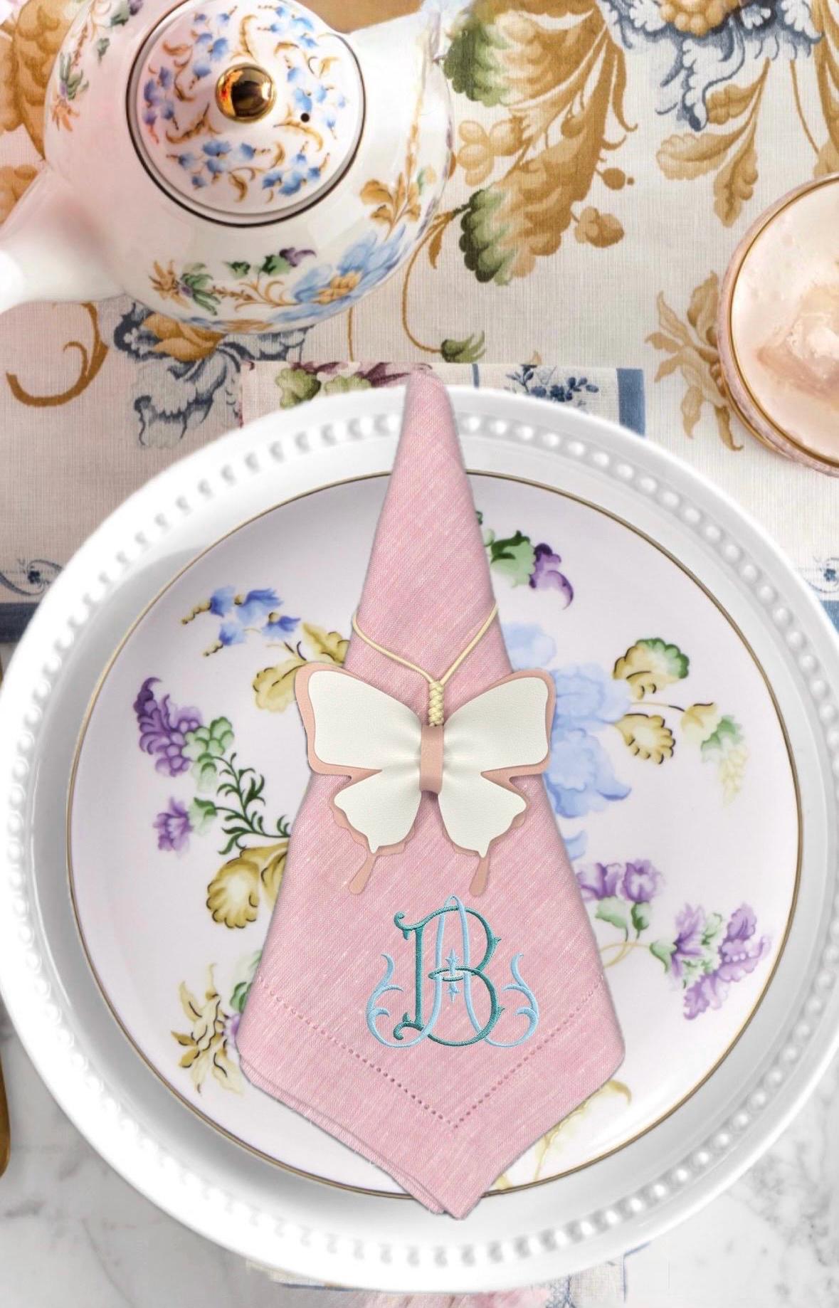 Personalized linen Dinner Napkin pastel colors embroidered linen Napkin Spring Dinner Napkins Easter holiday Bridgerton