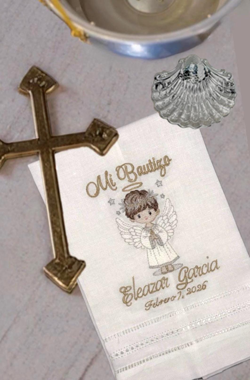 Personalized Embroidered Christening Towel Custom Baptism towel Baptismal towel godson religious Gift with Baby's Name & Date