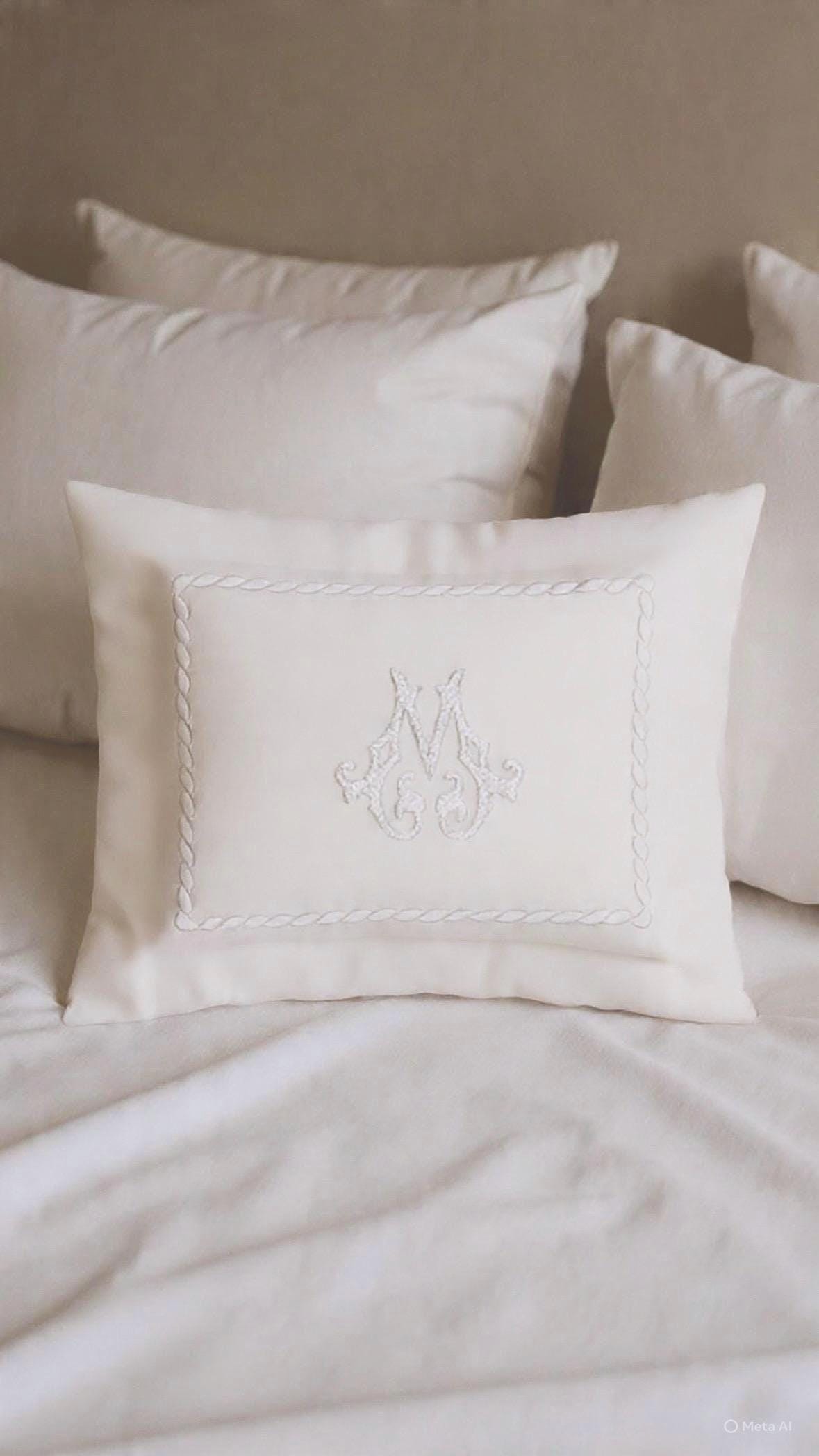 Baby linen hemstitched boudoir pillow for Baby's Nursery announcement pillow Crib Baby Shower Gift newborn babies Heirloom Embroidered Linen