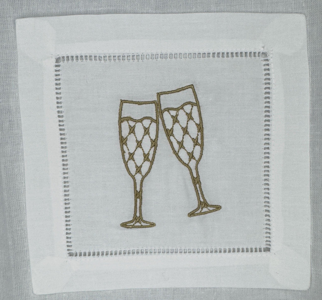 Embroidered Linen Cocktail Napkins: Aperitivo Drink Coasters