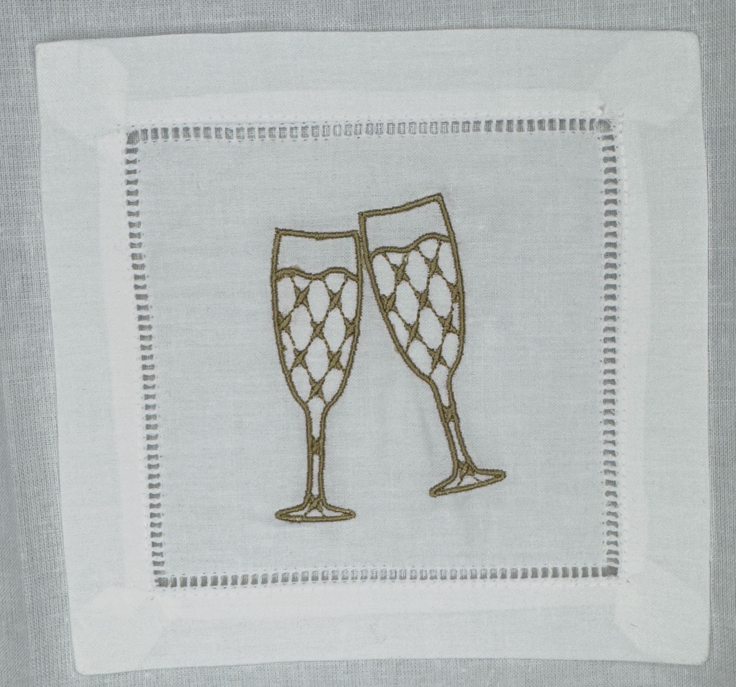 Embroidered Linen Cocktail Napkins: Aperitivo Drink Coasters