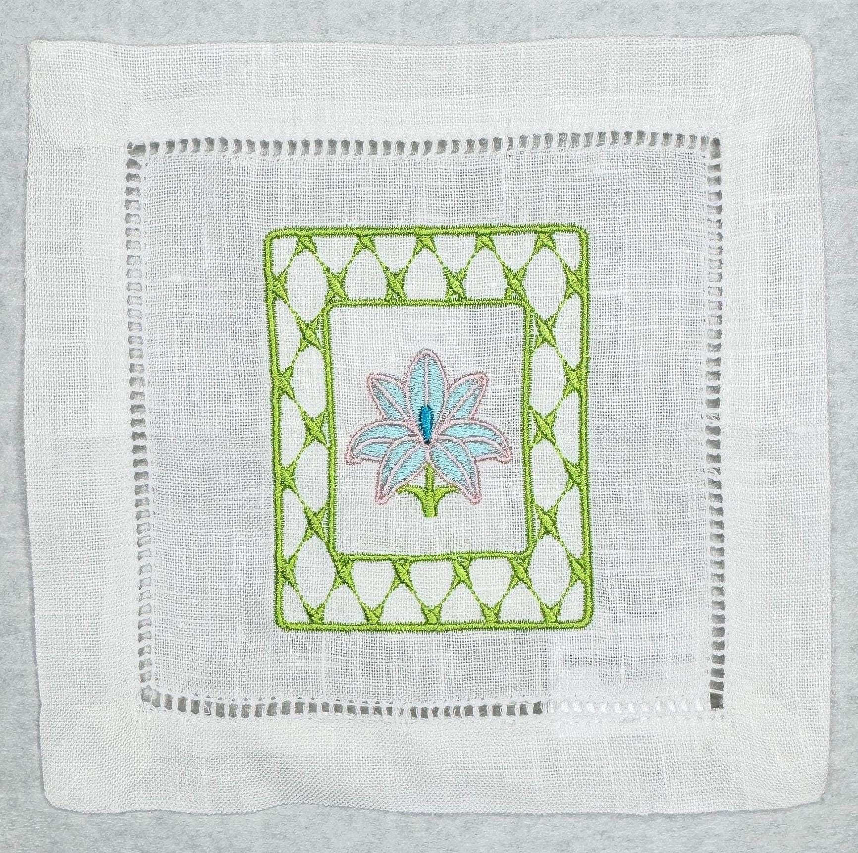 Mahjong tiles embroidered Cocktail Napkins Hand towels personalized Coasters host gift brodées Serviette en lin Aperitivo coasters