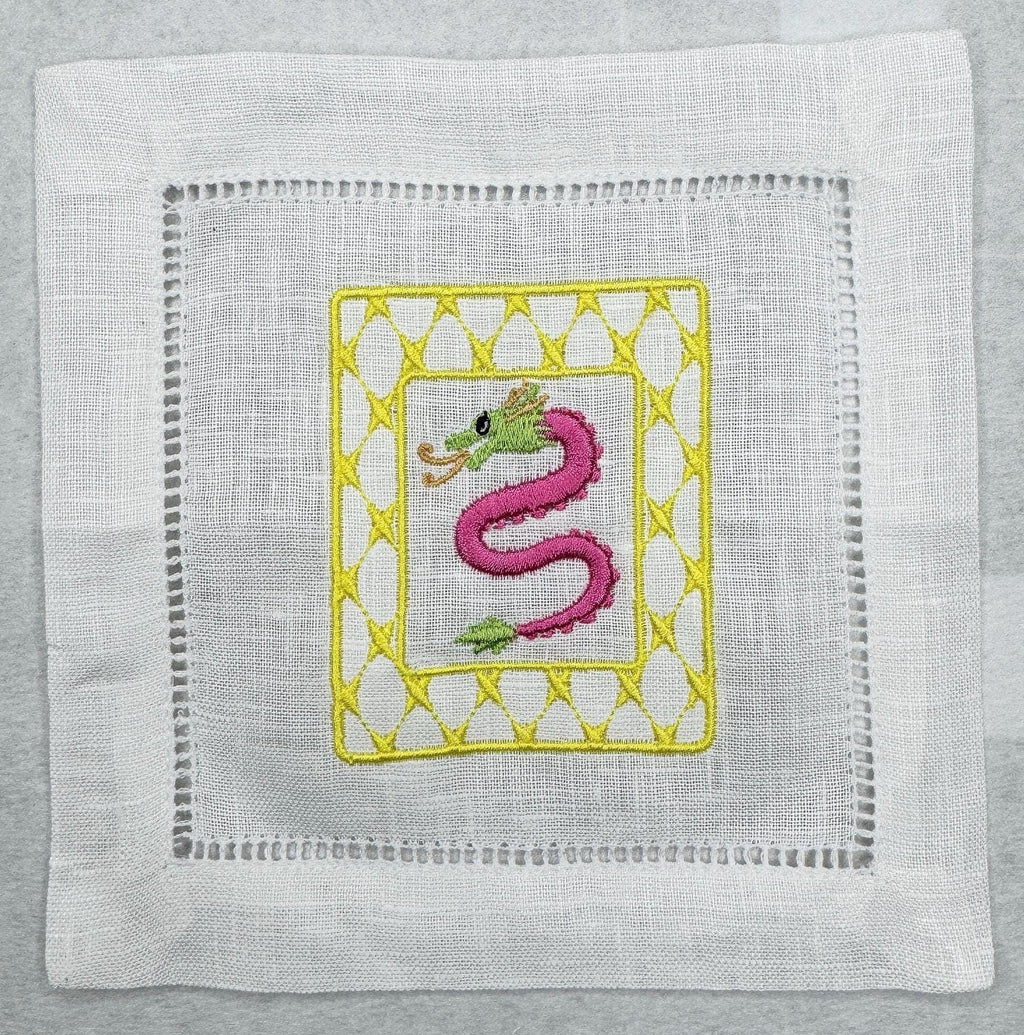 Mahjong tiles embroidered Cocktail Napkins Hand towels personalized Coasters host gift brodées Serviette en lin Aperitivo coasters
