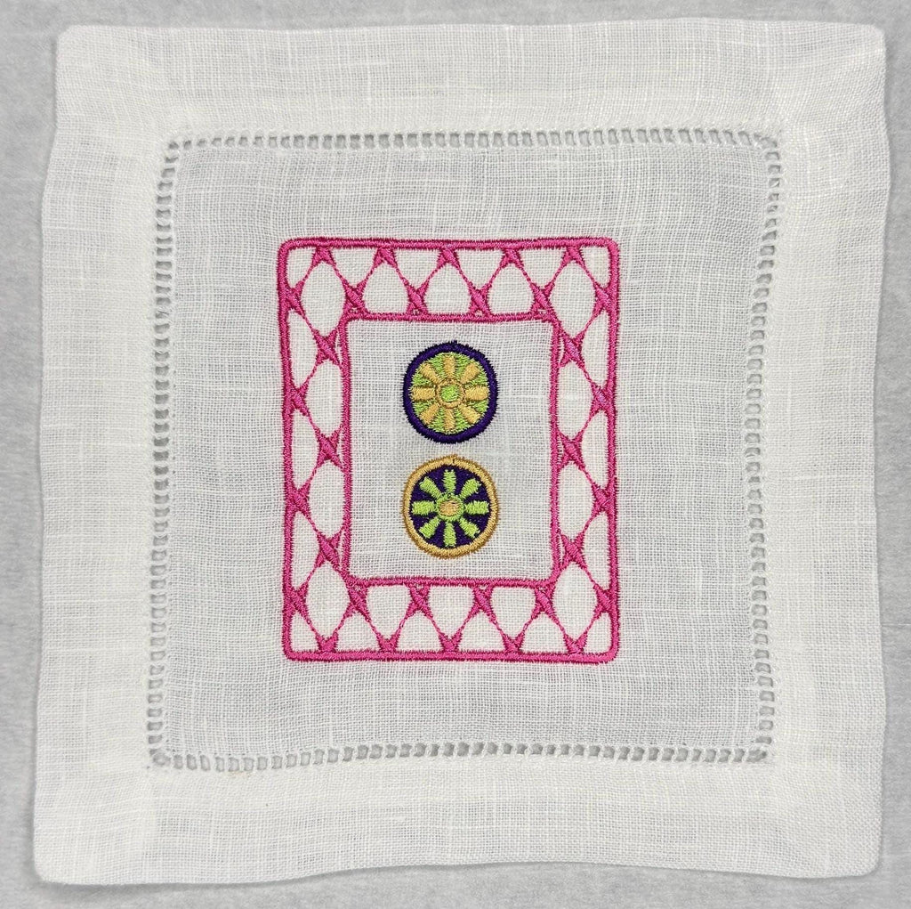 Mahjong tiles embroidered Cocktail Napkins Hand towels personalized Coasters host gift brodées Serviette en lin Aperitivo coasters