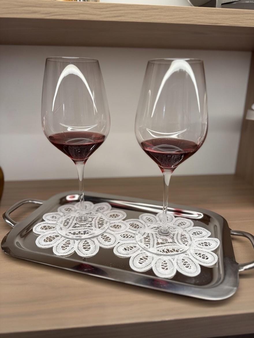 Brussels Lace Coasters Elegant Wine Glass doilies coasters slippers spats Cocktail brodées Serviette en lin Aperitivo