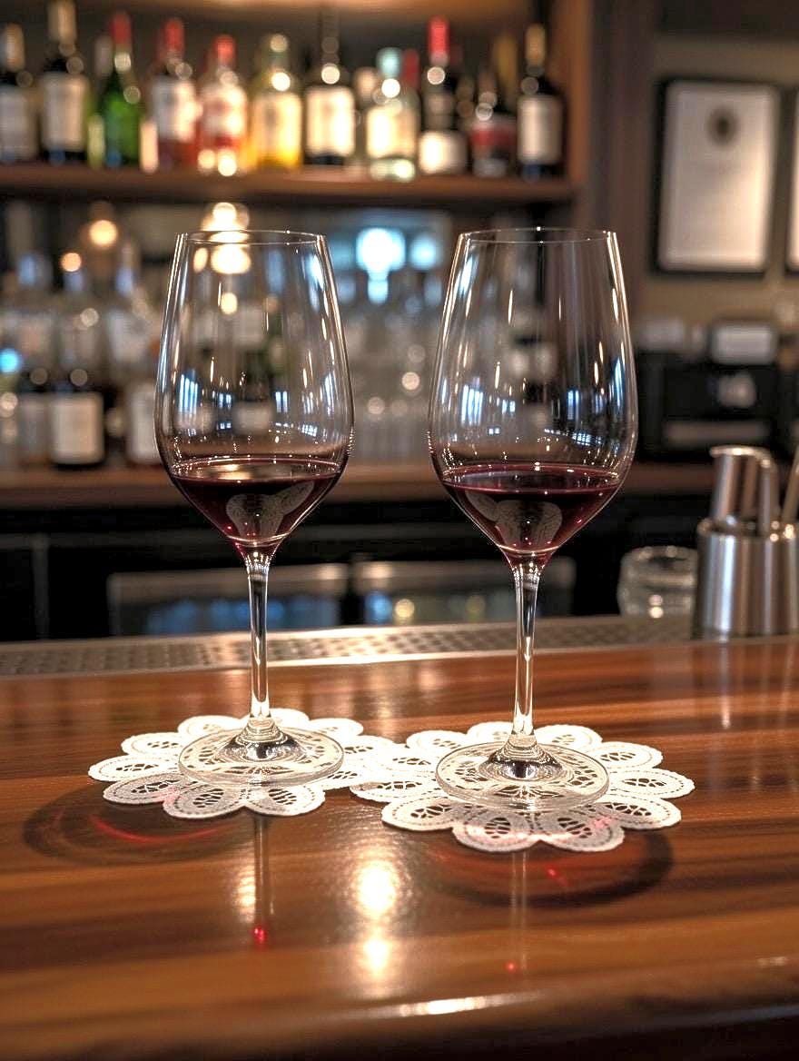 Brussels Lace Coasters Elegant Wine Glass doilies coasters slippers spats Cocktail brodées Serviette en lin Aperitivo