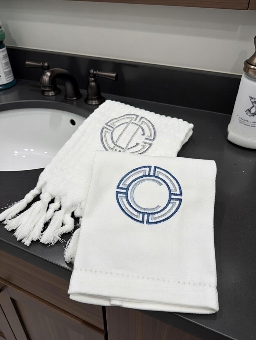 Linen Monogrammed Hand towel Embroidered Personalized towel bathroom decor unique gifts
