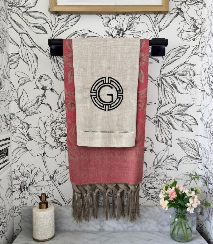 Linen Monogrammed Hand towel Embroidered Personalized towel bathroom decor unique gifts