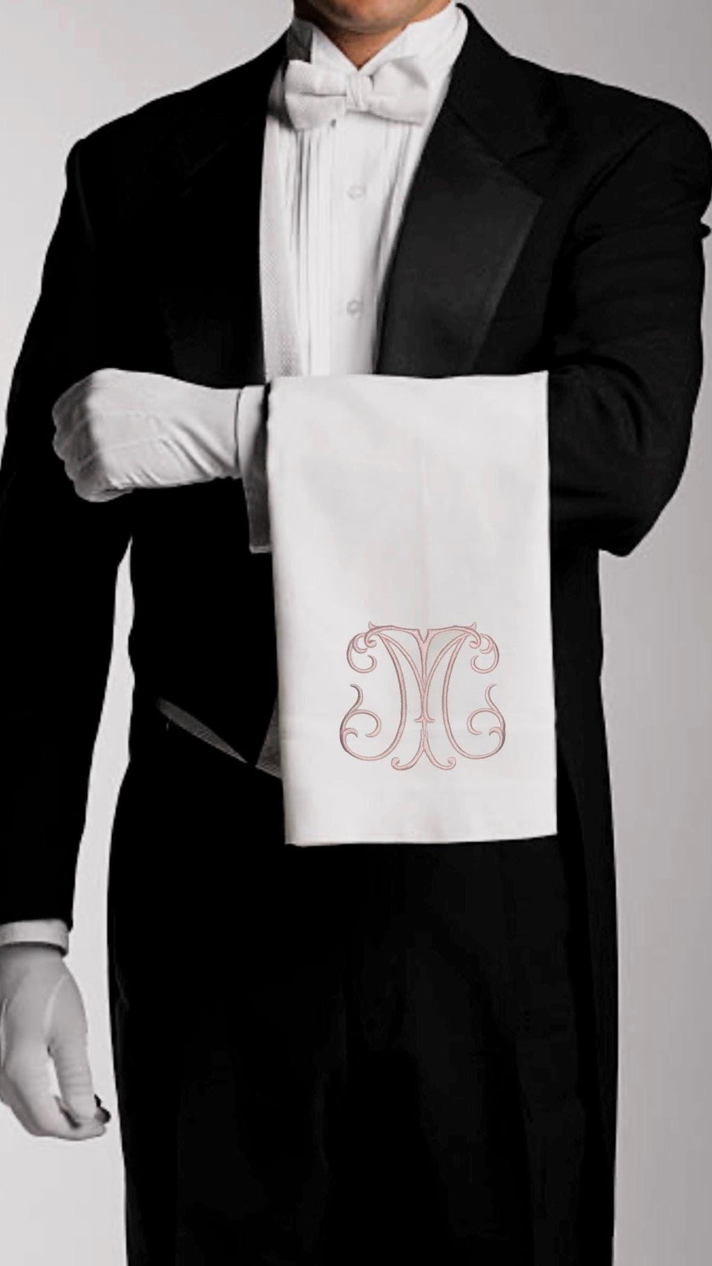 Waiter arm napkin Cloth embroidered Butler service  cloth Monogramed cotton Napkin wedding reception waitress Server Cloth Butler towel