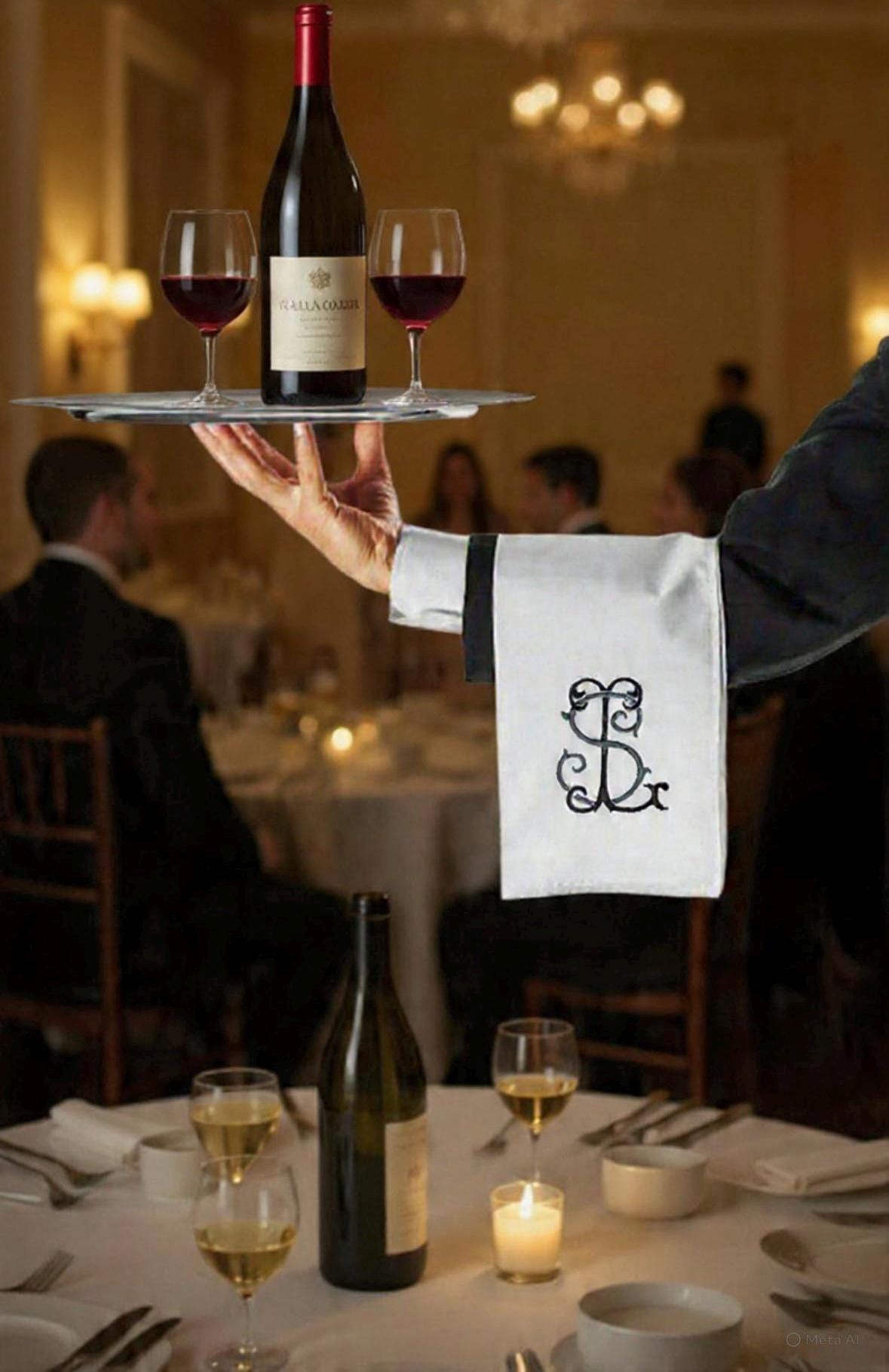 Waiter arm napkin Cloth embroidered Butler service  cloth Monogramed cotton Napkin wedding reception waitress Server Cloth Butler towel