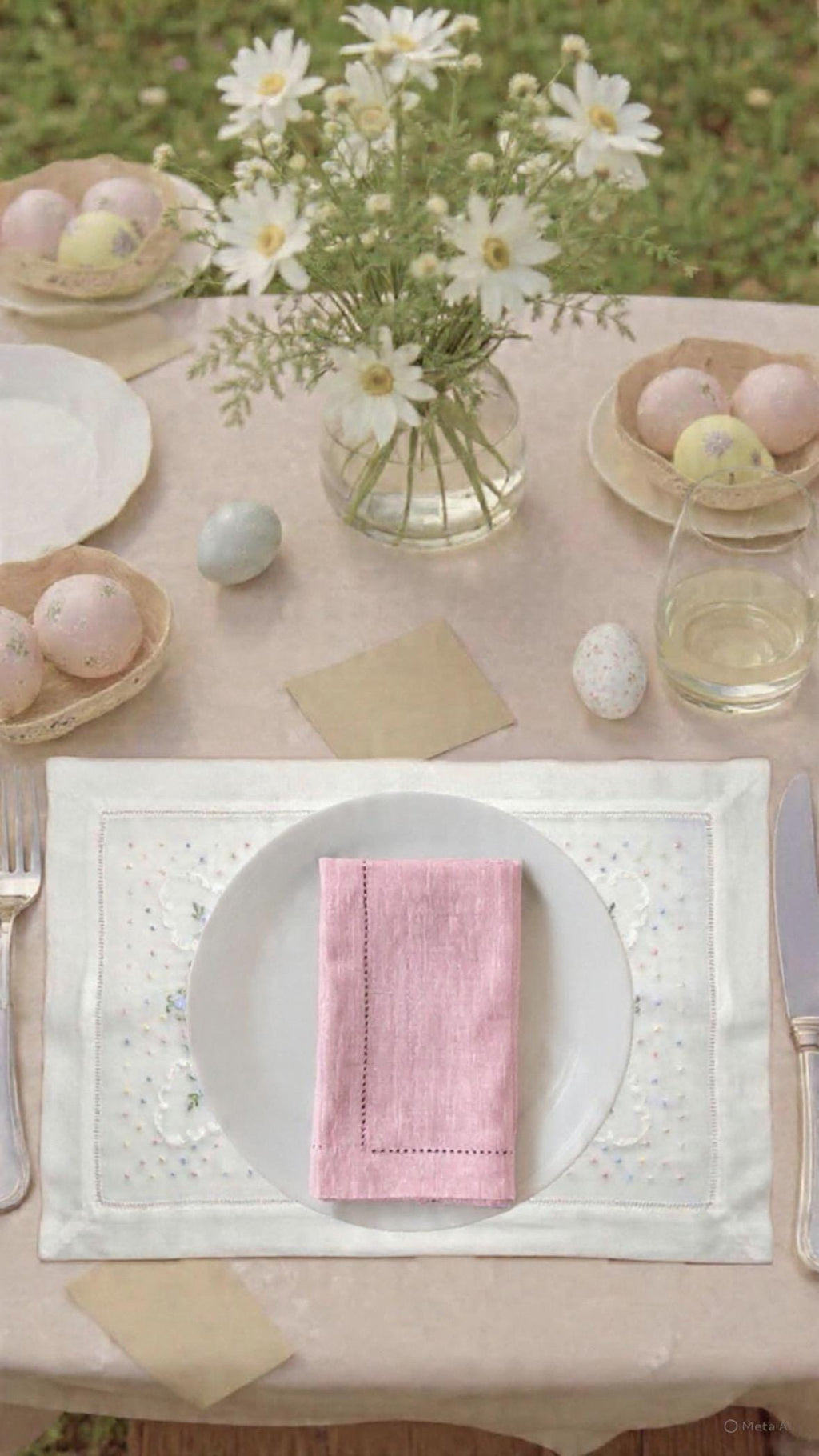 Personalized linen napkin  pastel colors Roses and dots embroidered linen Placemat Spring Dinner Napkins Easter holiday