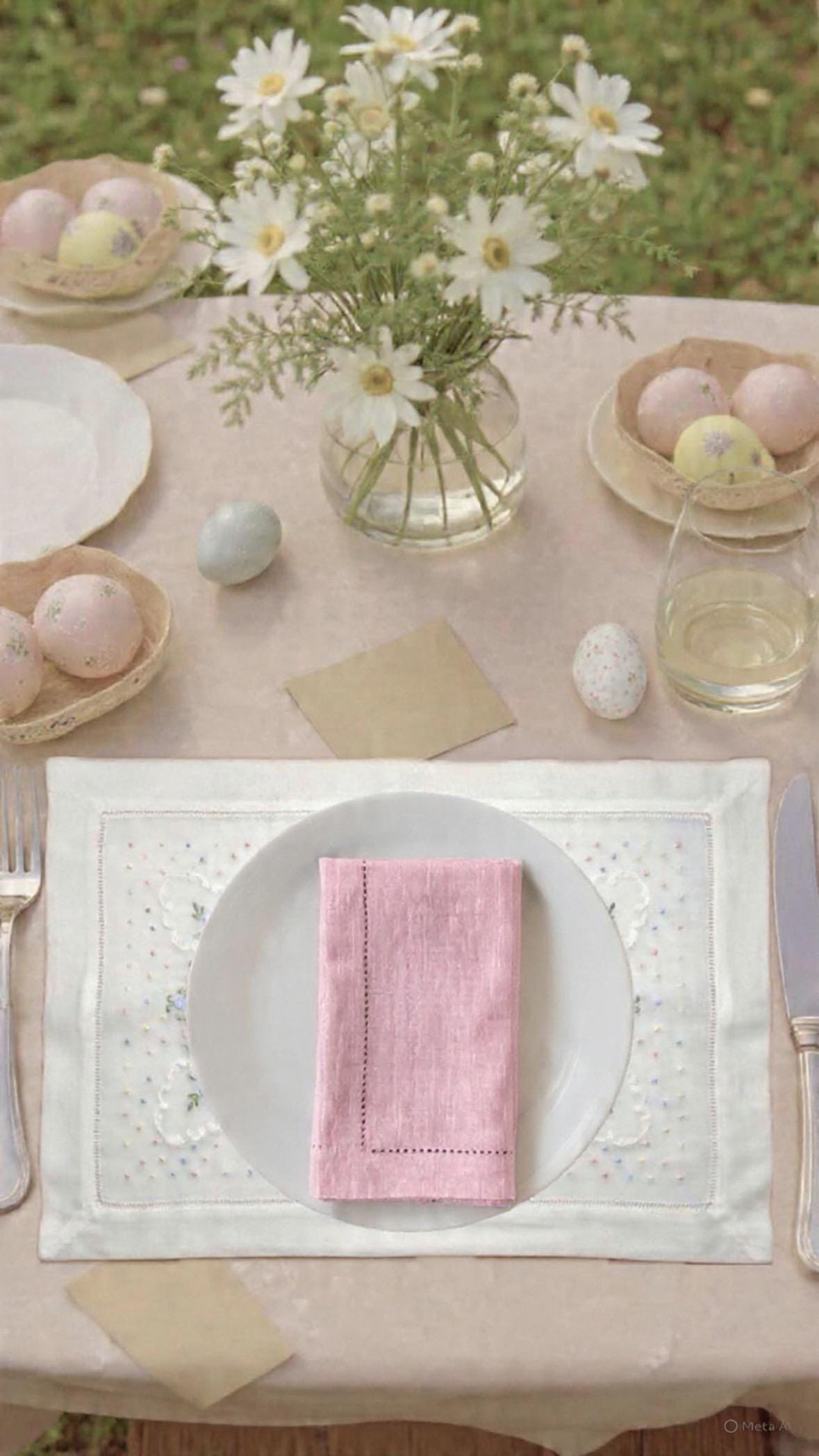 Personalized linen napkin  pastel colors Roses and dots embroidered linen Placemat Spring Dinner Napkins Easter holiday