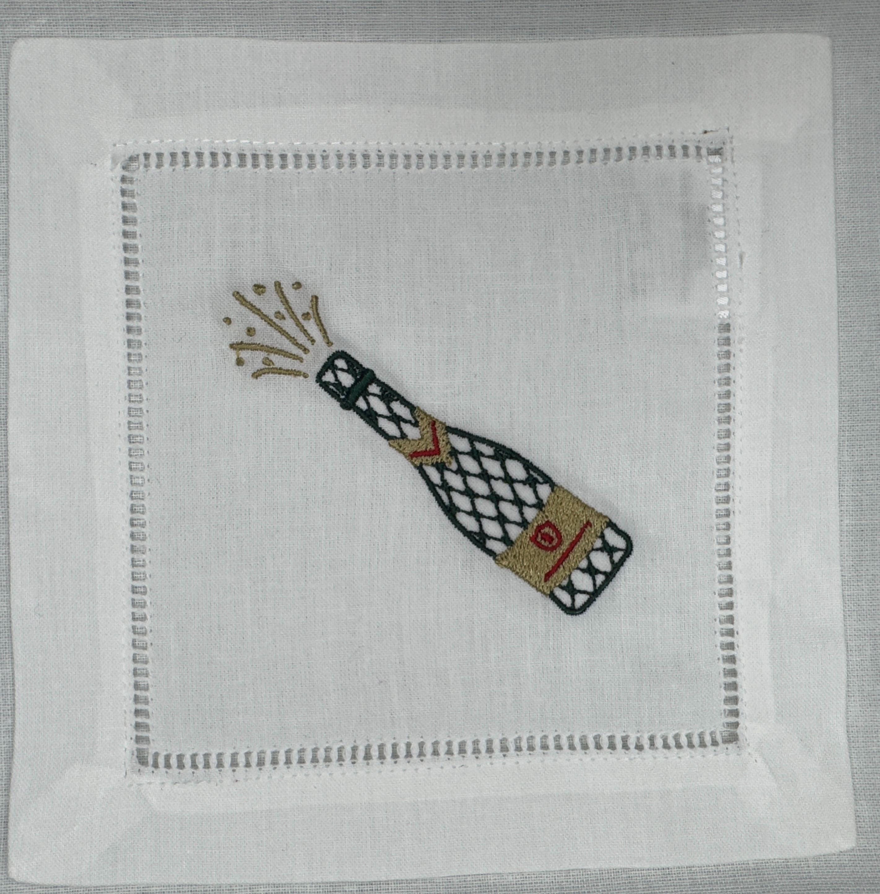 Embroidered Linen Cocktail Napkins: Aperitivo Drink Coasters