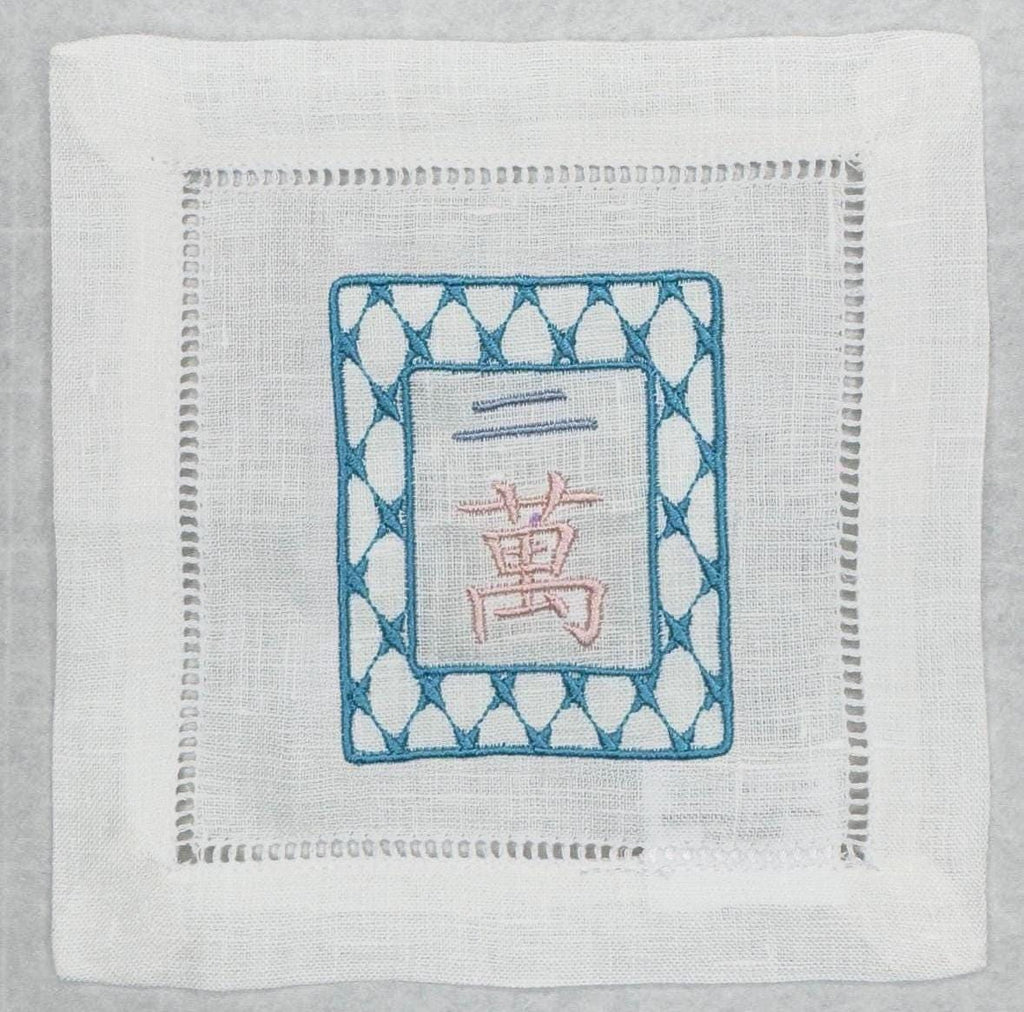 Mahjong tiles embroidered Cocktail Napkins Hand towels personalized Coasters host gift brodées Serviette en lin Aperitivo coasters
