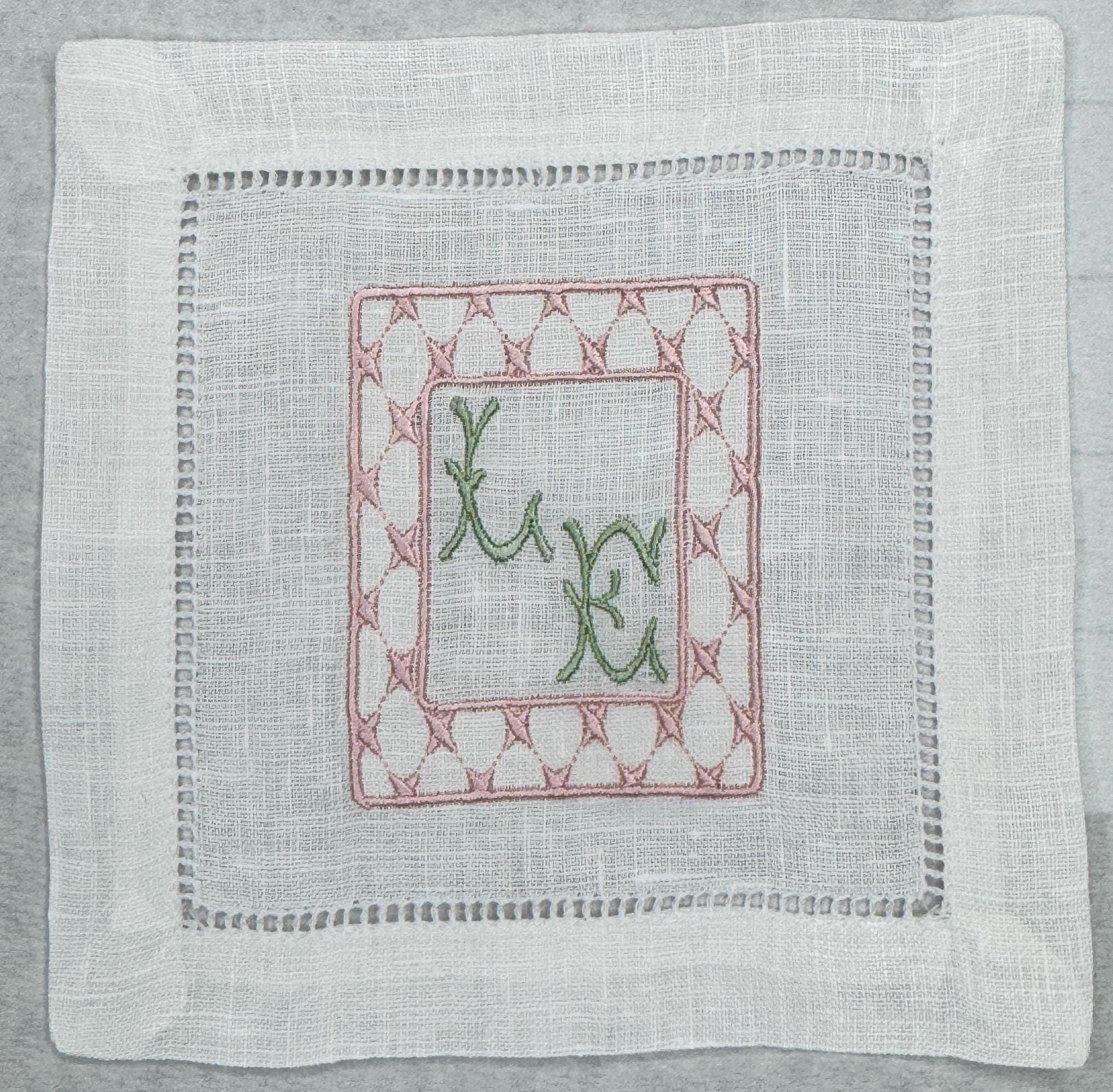 Mahjong tiles embroidered Cocktail Napkins Hand towels personalized Coasters host gift brodées Serviette en lin Aperitivo coasters