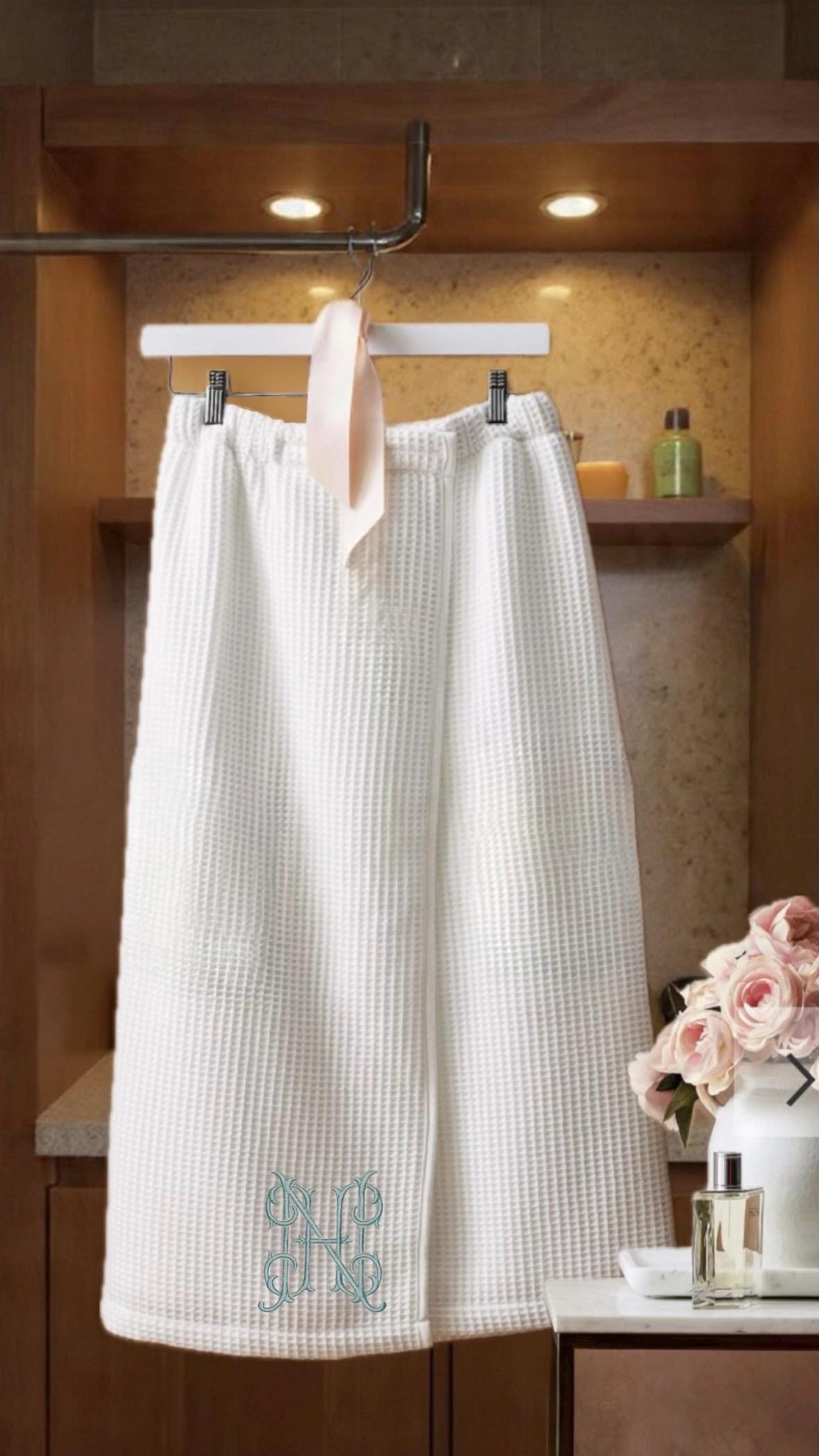Bridesmaid Monogrammed Waffle Weave Spa bath Wrap Sorority Graduation Bride Bachelorette Party Monogrammed Cotton Bath Wrap Gift