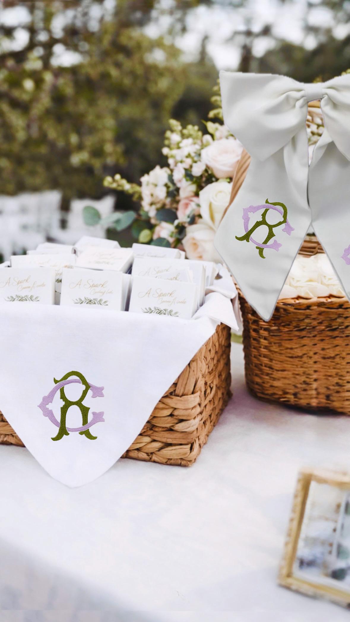 Personalized embroidered Sash flower girl basket sash basket liner for wedding party favors basket bouquet wrap sash favor basket display