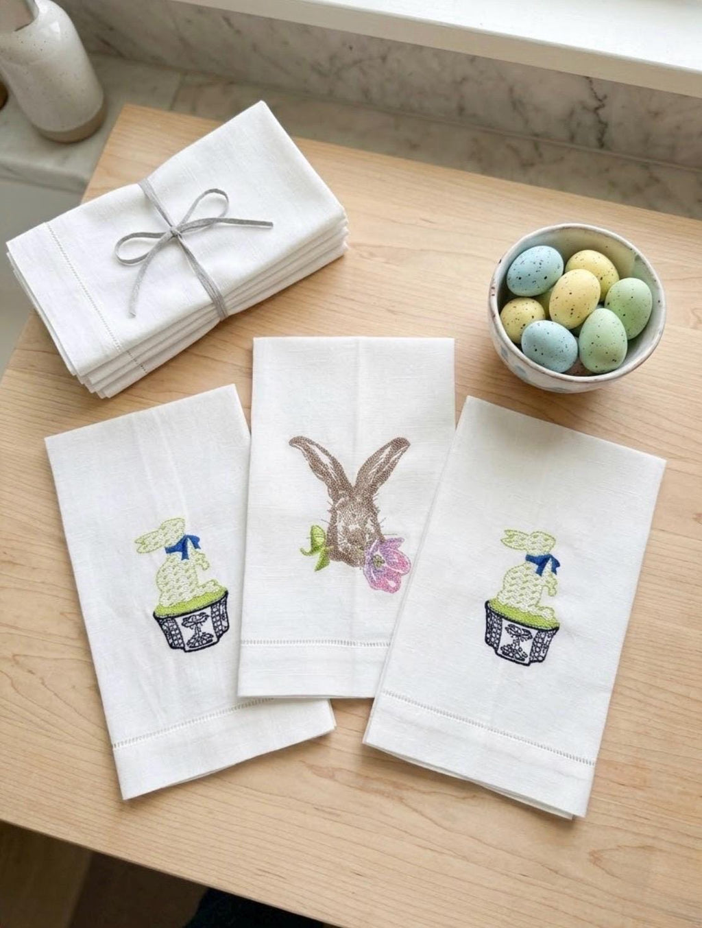 Easter Embroidered Bunny hand Towel Personalized monogrammed finger towel embroidered spring bathroom decor unique gifts
