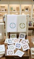 Linen Cocktail Napkins Horsebit Monogram Embroidered Equestrian horse snaffle bit linen hand towel brodées Serviette en lin/Aperitivo