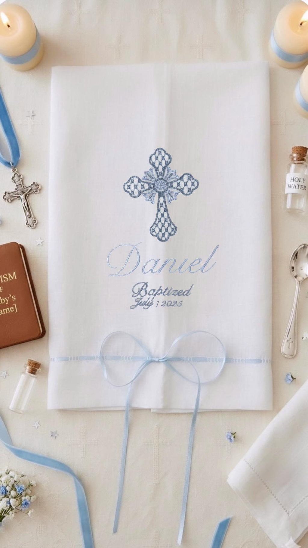 Personalized Embroidered Christening Towel Custom Baptism towel Baptismal towel godson religious Gift with Baby's Name & Date