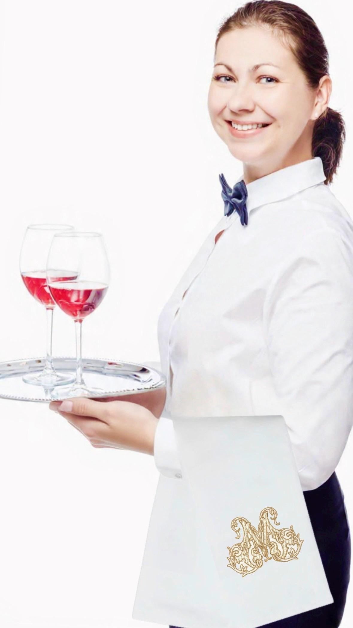 Waiter arm napkin Cloth embroidered Butler service  cloth Monogramed cotton Napkin wedding reception waitress Server Cloth Butler towel
