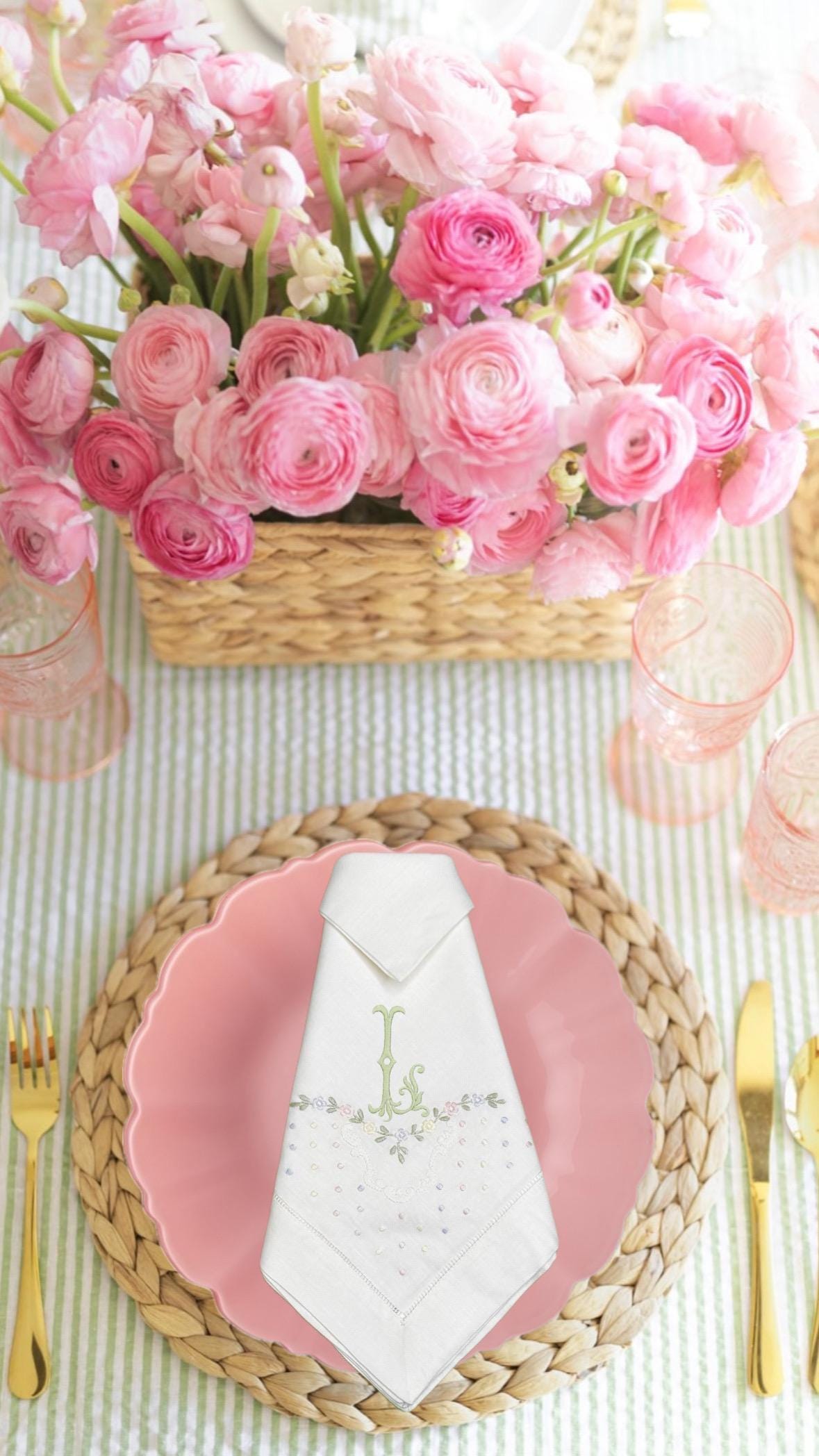 Personalized linen napkin  pastel colors Roses and dots embroidered linen Placemat Spring Dinner Napkins Easter holiday