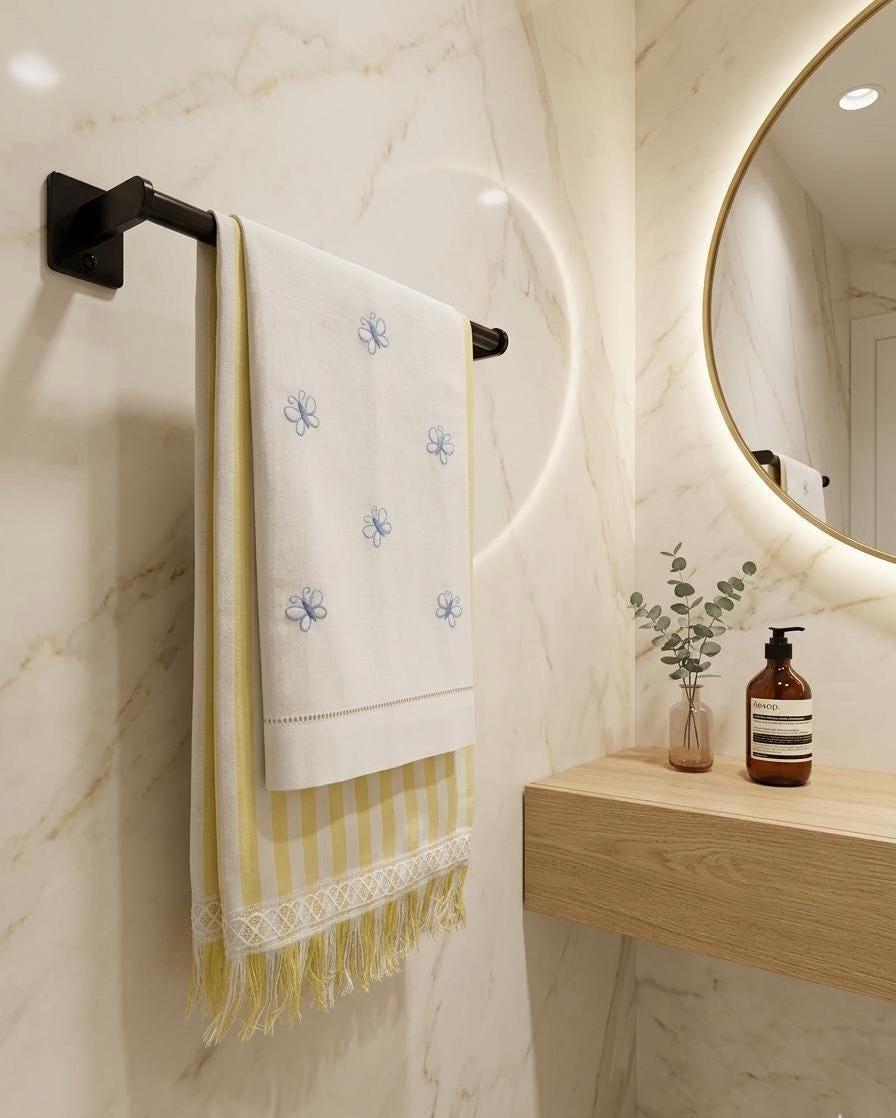 Embroidered Butterflies linen hand towel Embroidered blue butterflies tea towel Bathroom decor