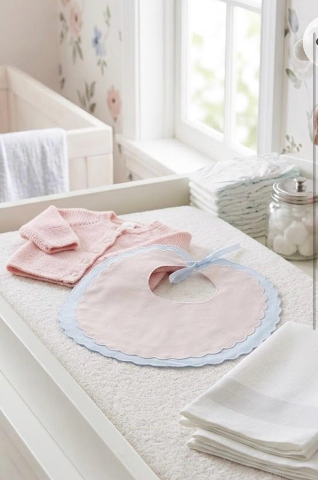 Personalized Baby Bib Double Scalloped Heirloom SwissDot Linen Bib God Child Baby Boy Baby Girl Christening Baptismal first birthday bib