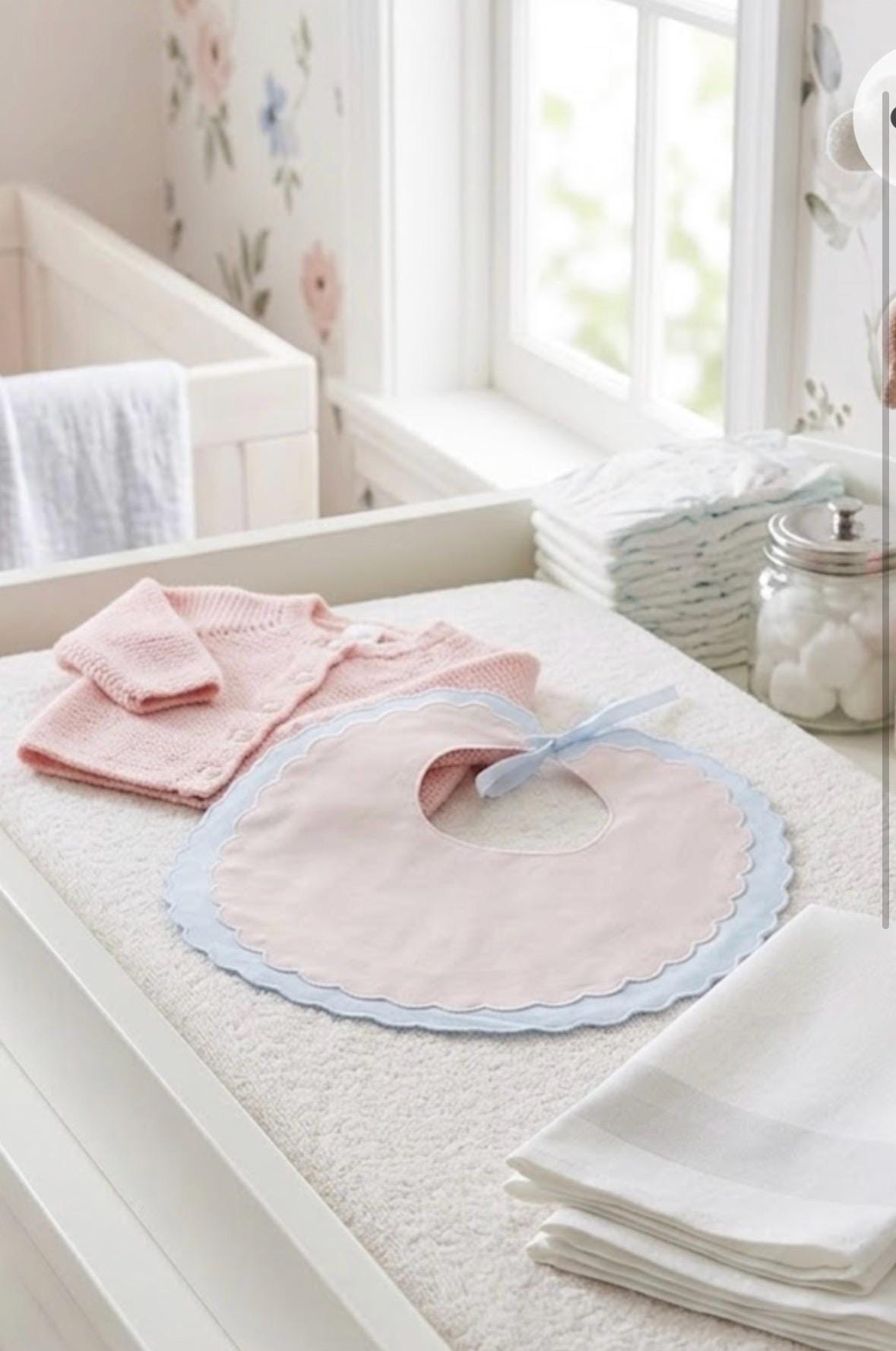 Personalized Baby Bib Double Scalloped Heirloom SwissDot Linen Bib God Child Baby Boy Baby Girl Christening Baptismal first birthday bib