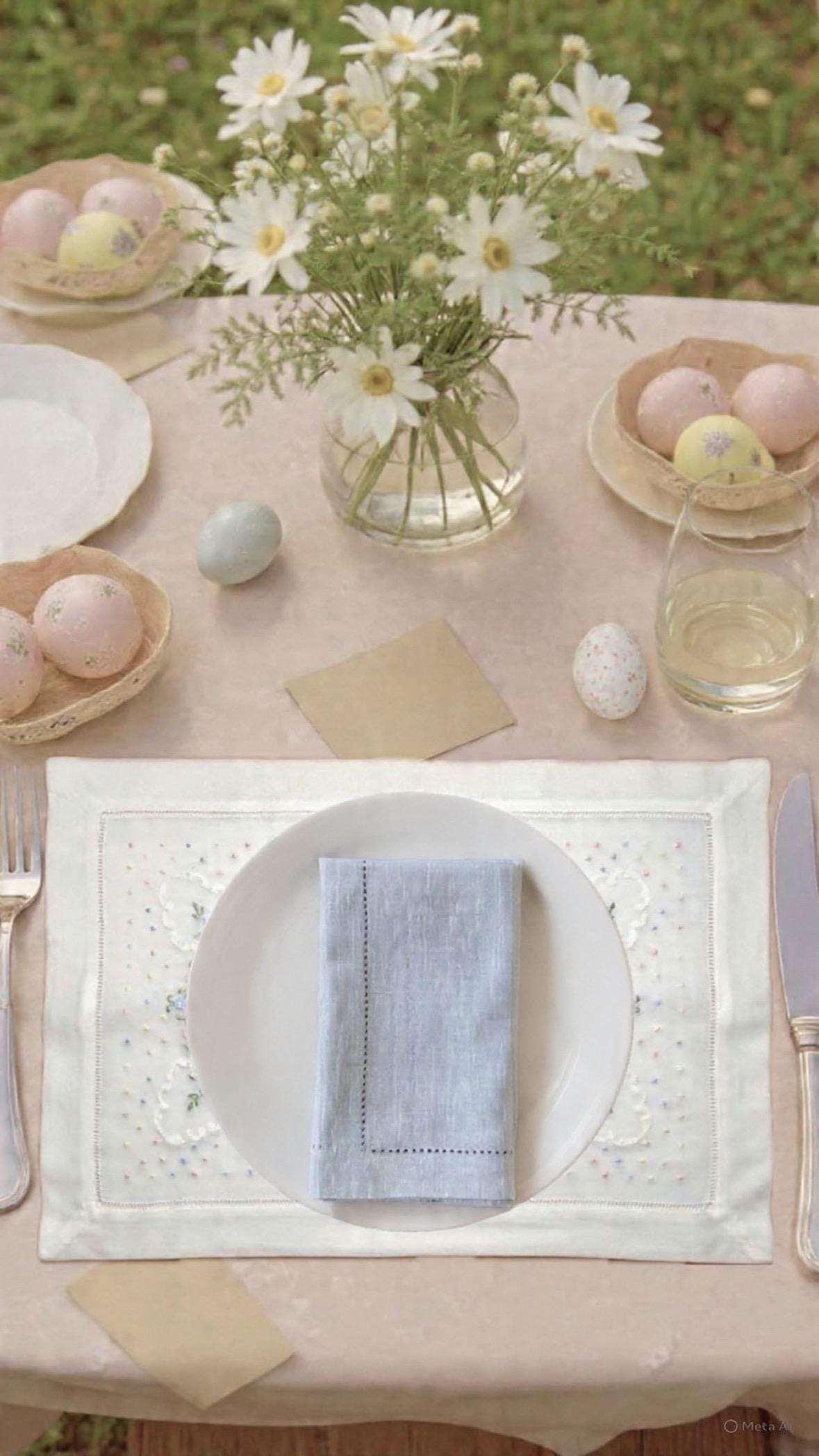 Personalized linen napkin  pastel colors Roses and dots embroidered linen Placemat Spring Dinner Napkins Easter holiday