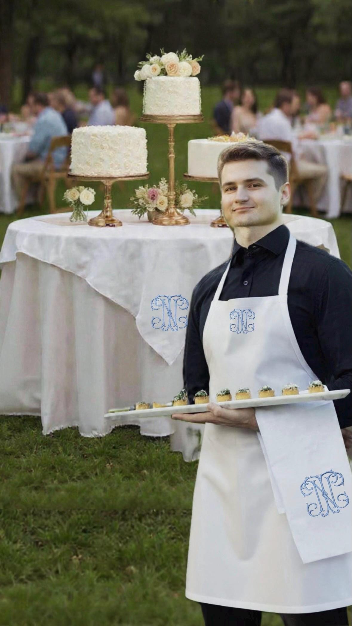 Waiter arm napkin Cloth embroidered Butler service  cloth Monogramed cotton Napkin wedding reception waitress Server Cloth Butler towel
