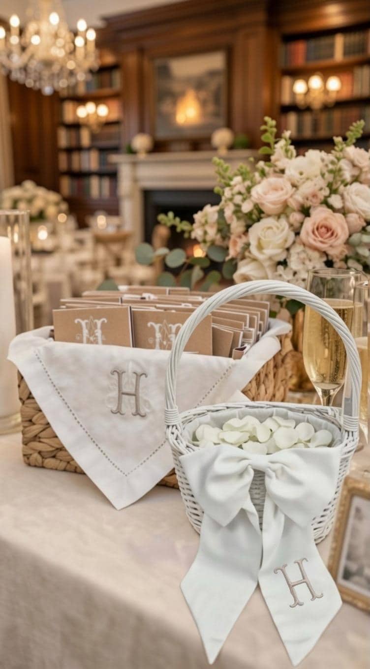 Personalized embroidered Sash flower girl basket sash basket liner for wedding party favors basket bouquet wrap sash favor basket display