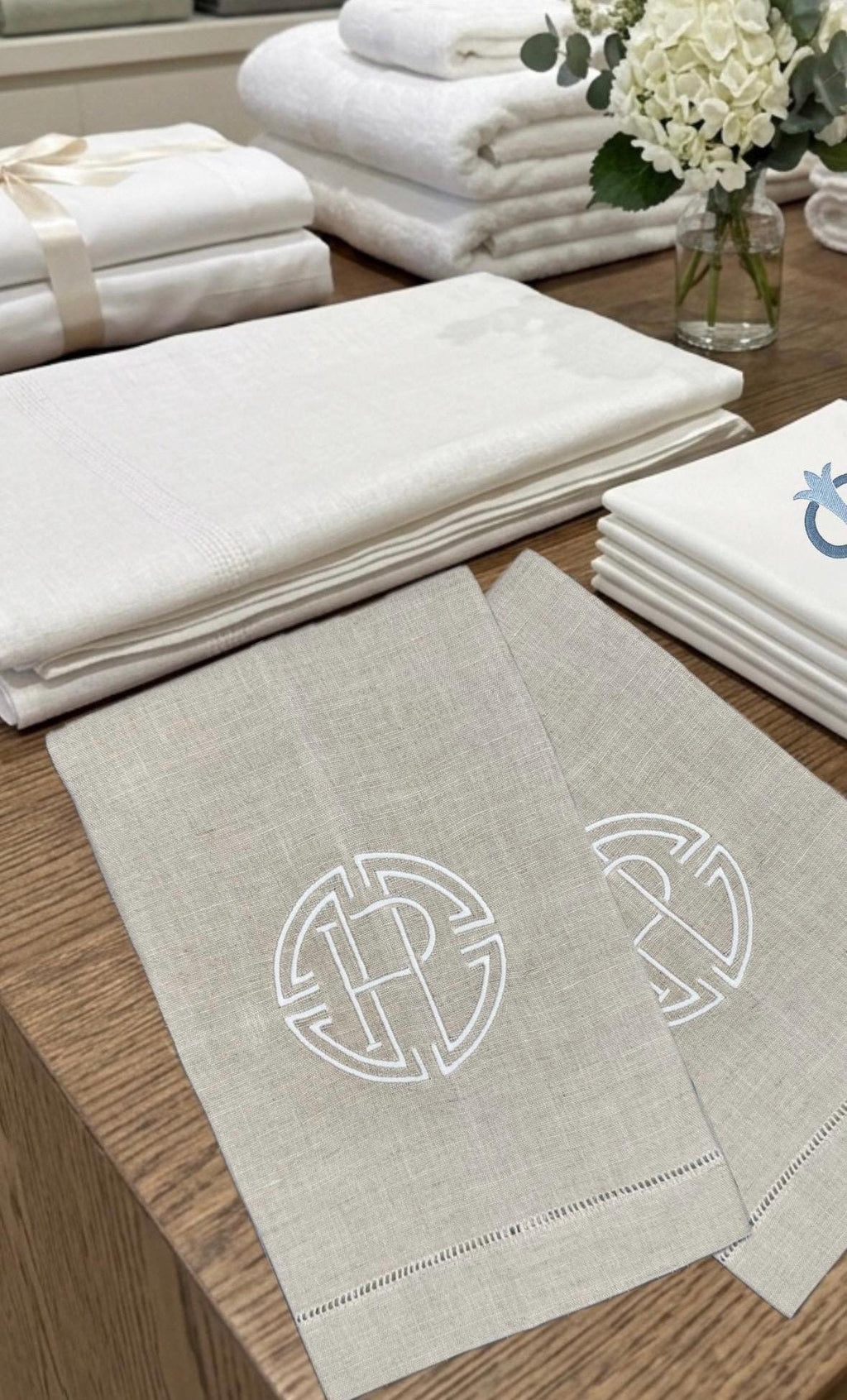 Linen Monogrammed Hand towel Embroidered Personalized towel bathroom decor unique gifts
