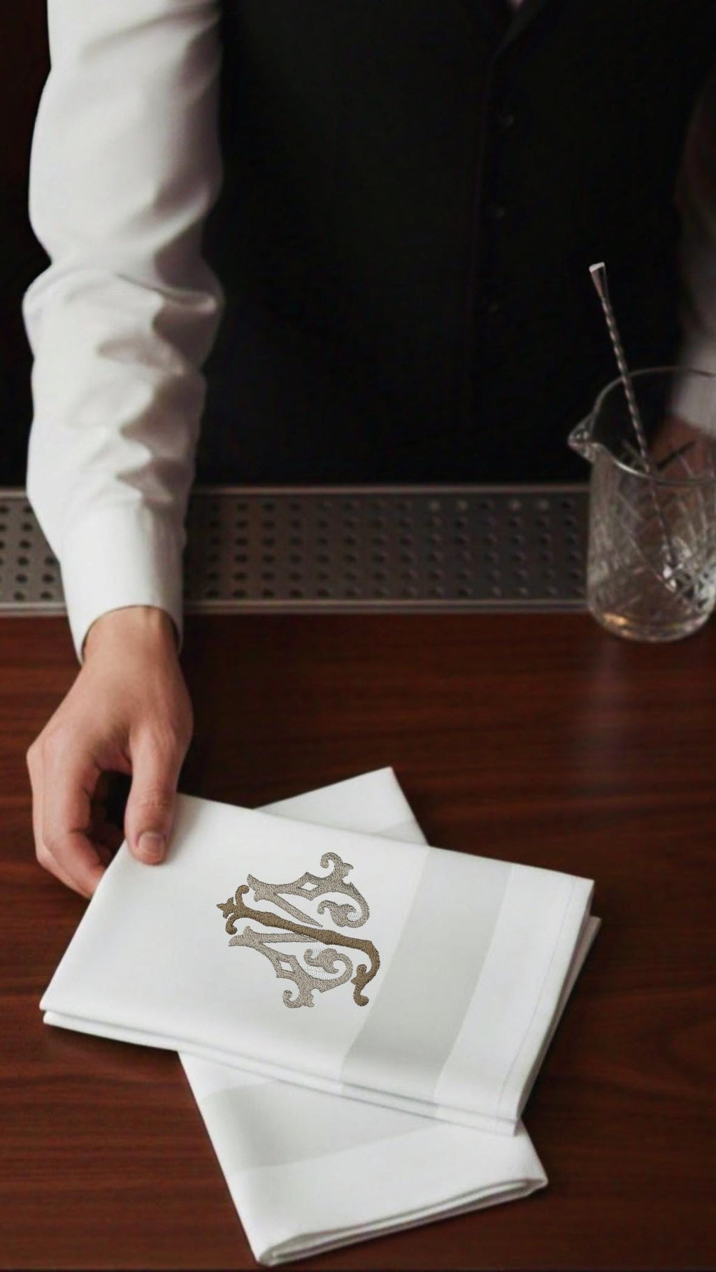 Waiter arm napkin Cloth embroidered Butler service  cloth Monogramed cotton Napkin wedding reception waitress Server Cloth Butler towel