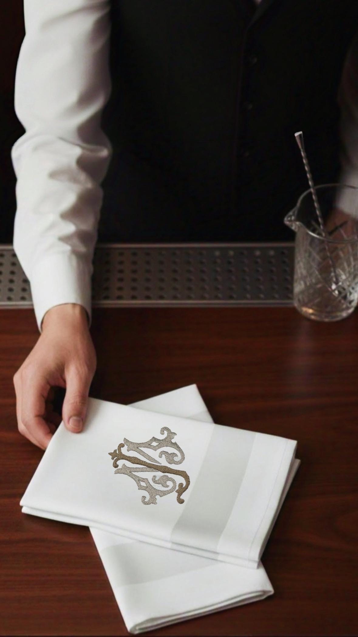 Waiter arm napkin Cloth embroidered Butler service  cloth Monogramed cotton Napkin wedding reception waitress Server Cloth Butler towel