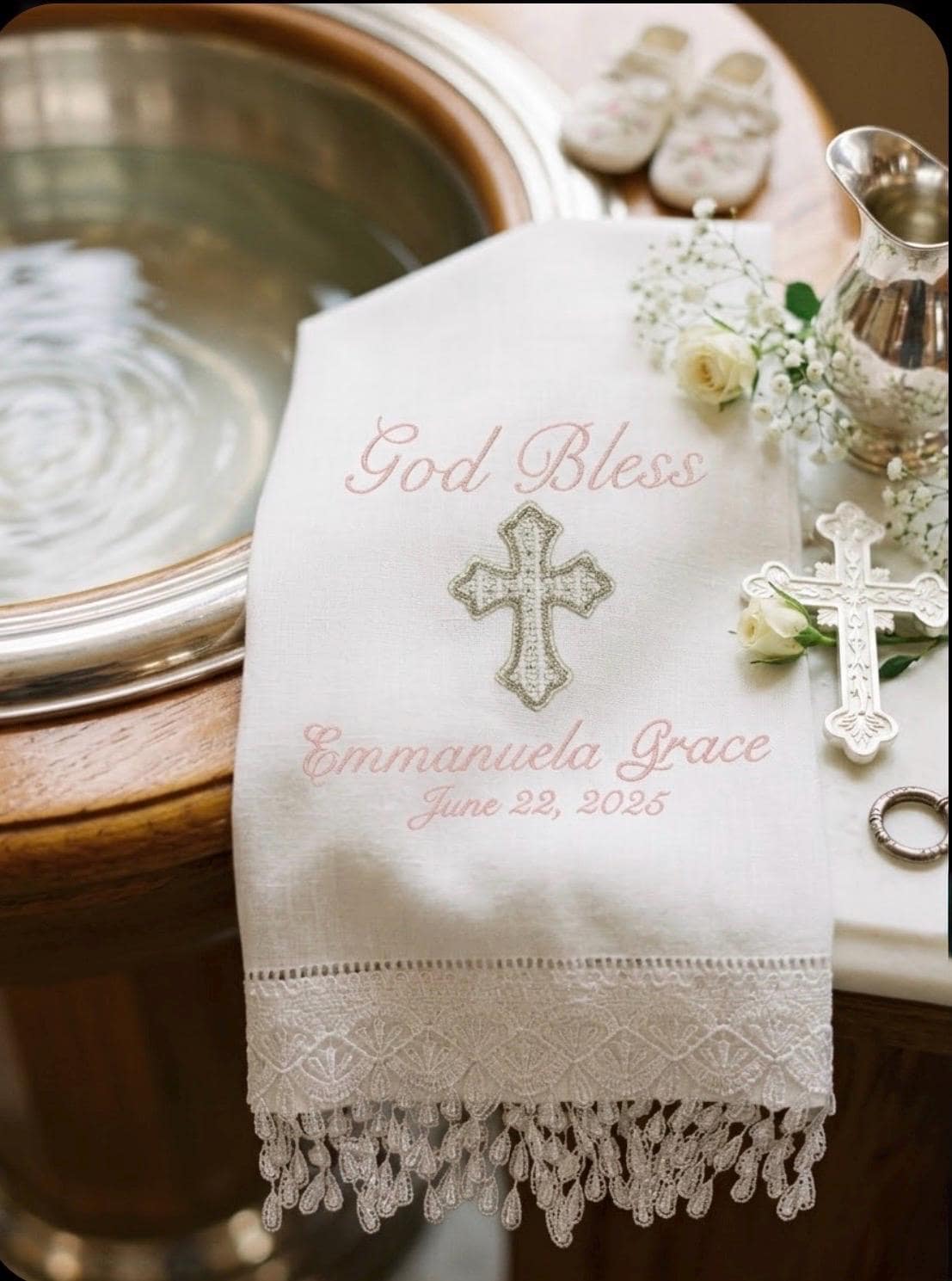 Personalized Embroidered Christening Towel Custom Baptism towel Baptismal towel godson religious Gift with Baby's Name & Date