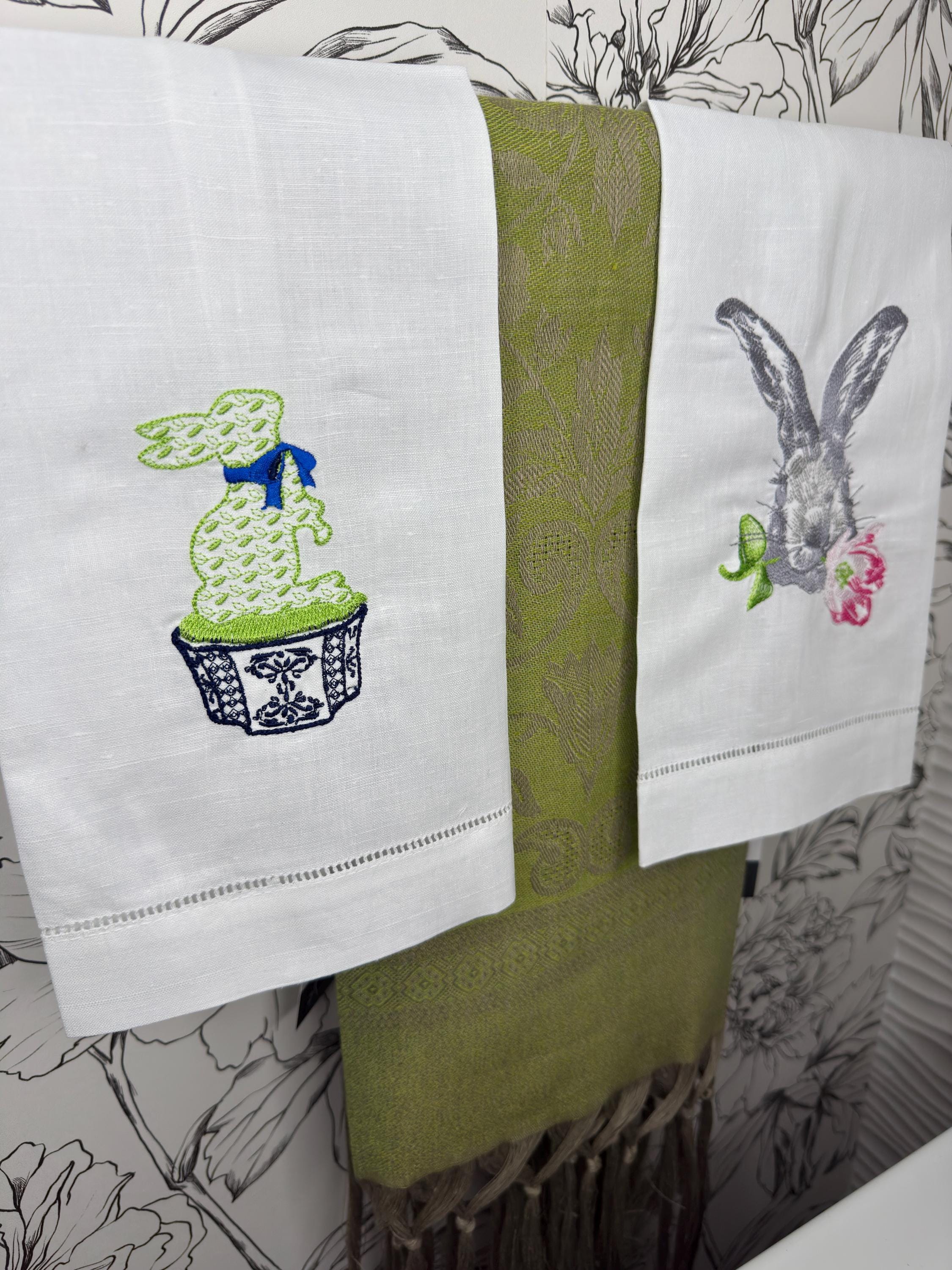 Easter Embroidered Bunny hand Towel Personalized monogrammed finger towel embroidered spring bathroom decor unique gifts