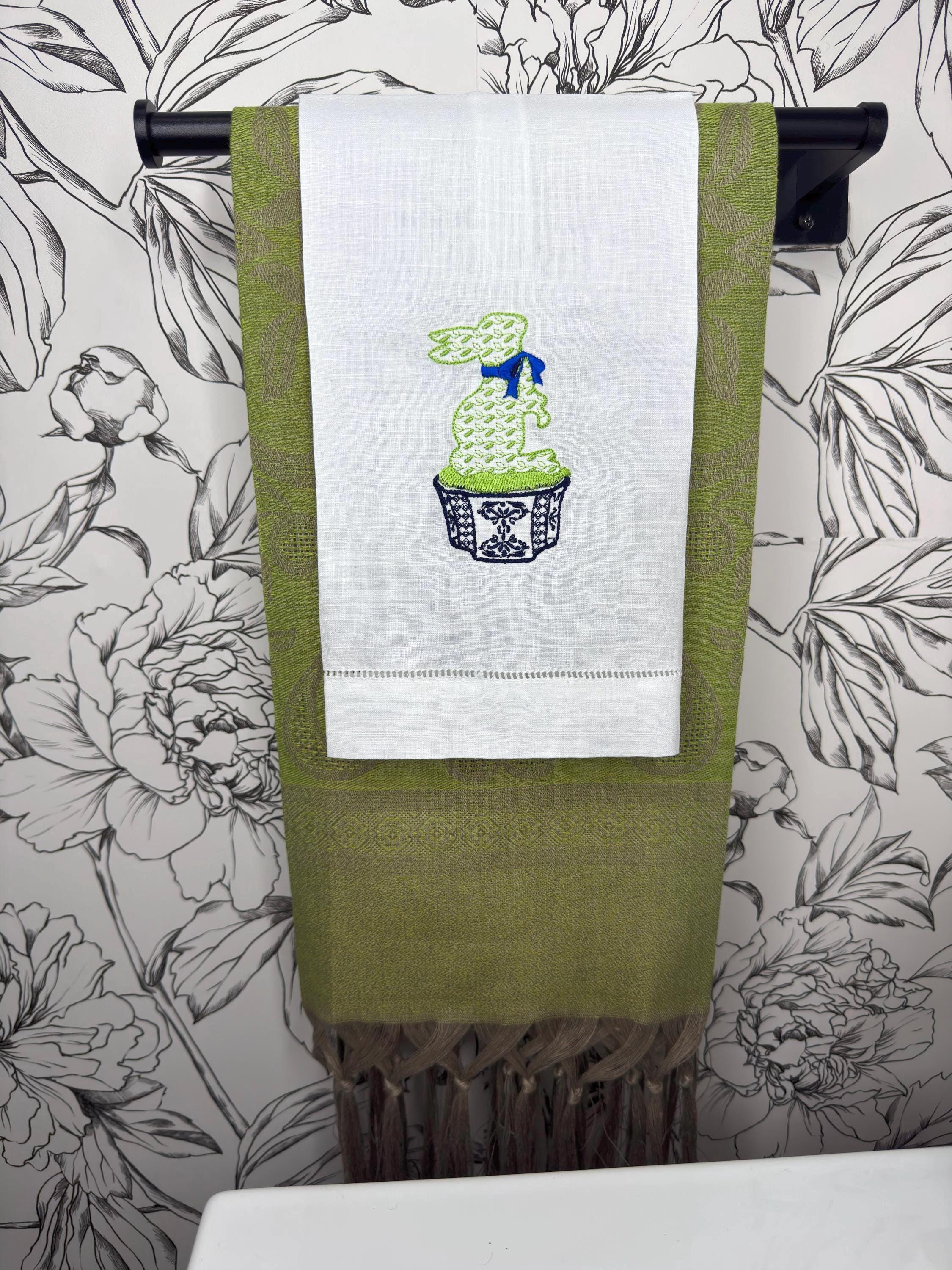 Easter Embroidered Bunny hand Towel Personalized monogrammed finger towel embroidered spring bathroom decor unique gifts