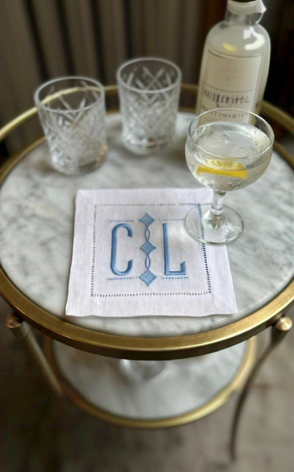 Linen hemstitched Cocktail Napkins Monogram Cocktail Napkin Embroidered Cocktail Napkin/Cocktail brodées Serviette en lin/Aperitivo coasters