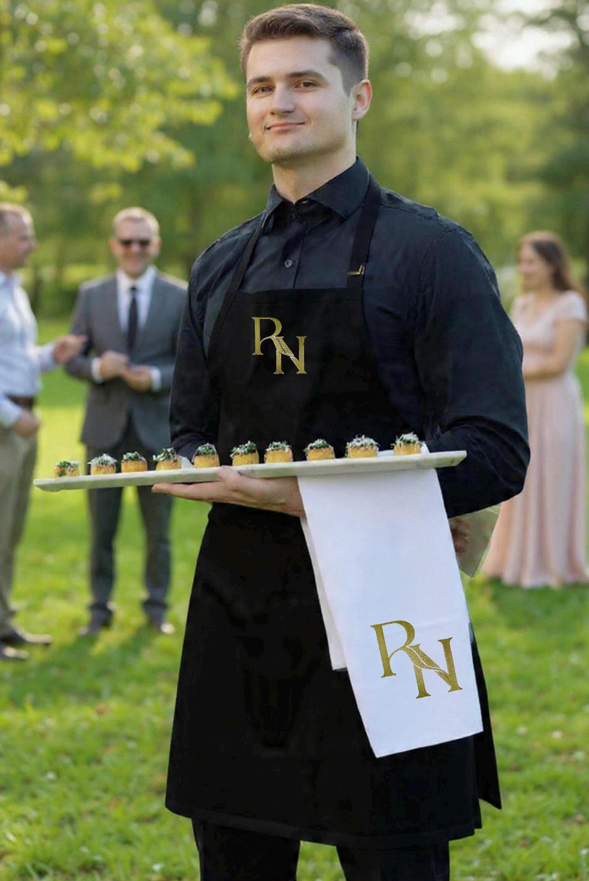 Apron personalized Kitchen linen Bib Teacher Waiter Butler Apron unisex custom embroidered service  bib