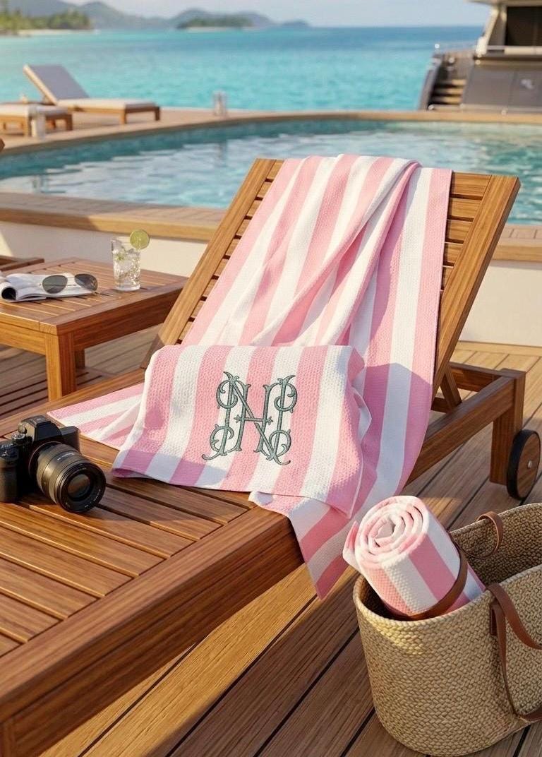 Personalized Quick Dry Beach Towel: Custom Embroidered Pool Towel & Travel Bag