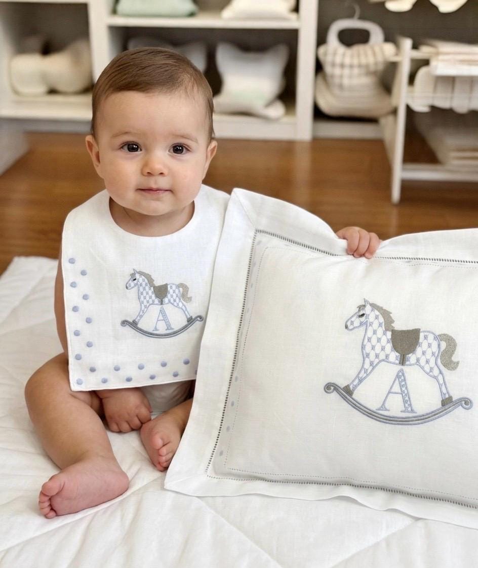 Baby linen hemstitched boudoir pillow for Baby's Nursery announcement pillow Crib Baby Shower Gift newborn babies Heirloom Embroidered Linen